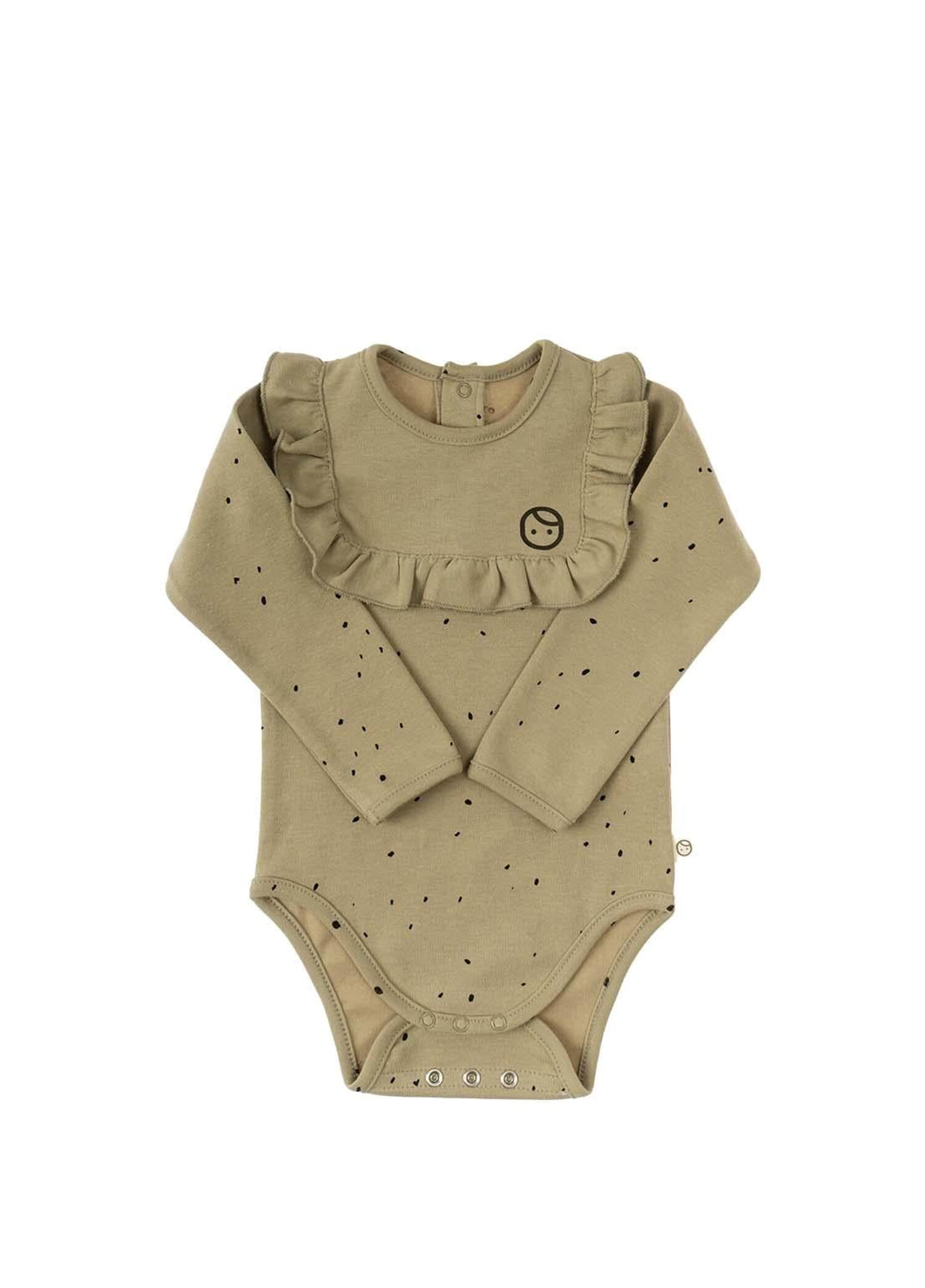 Cosmos Haki Organik Pamuk Fırfırlı Ayarlanabilir Çıtçıtlı Unisex Bebek Zıbın