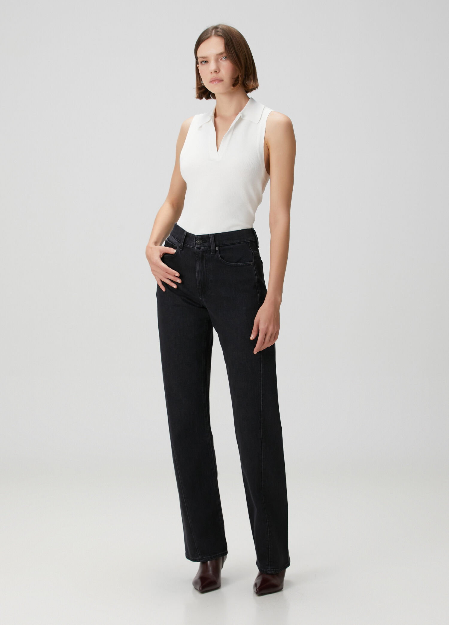 Tess Wide Leg Siyah Jean Pantolon