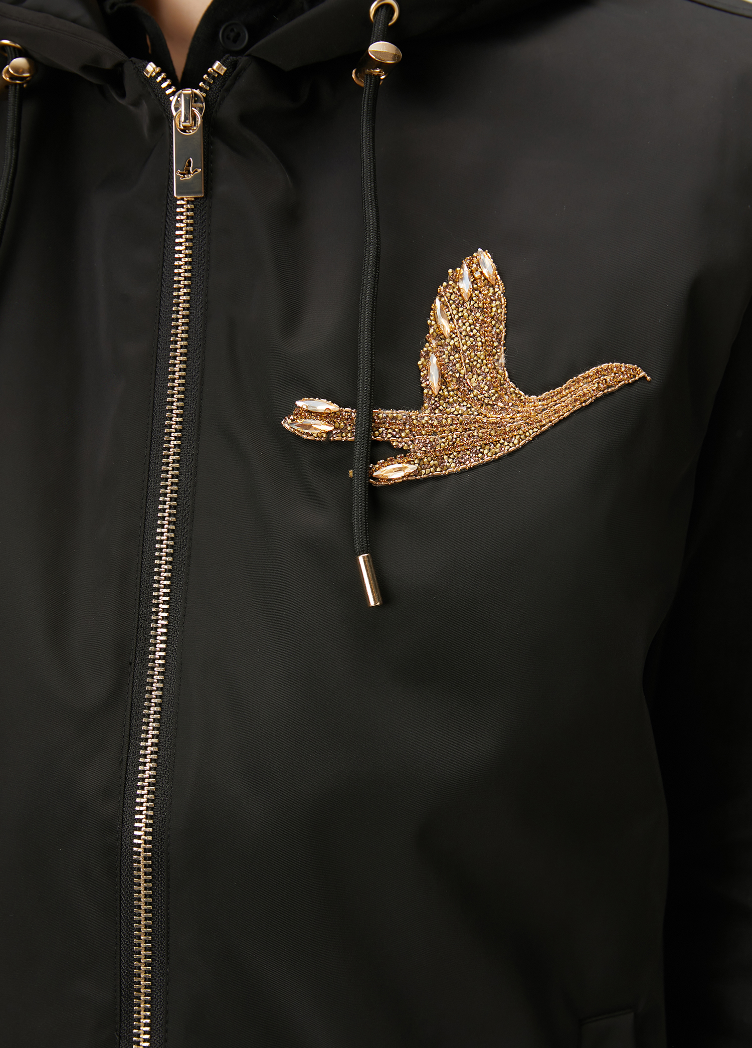 Siyah Kapüşonlu Gold Logolu Yelek_5