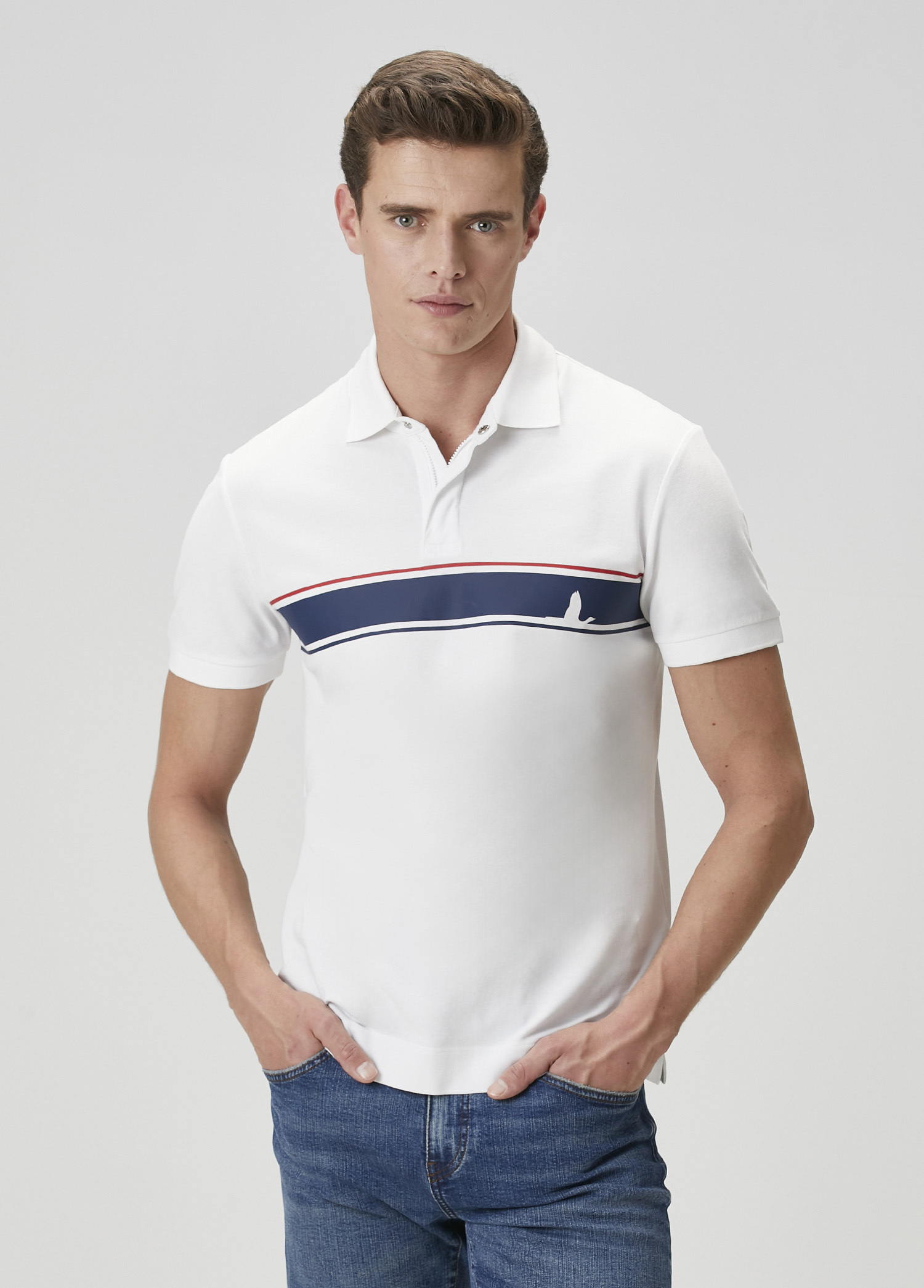 Beyaz Kaz Logolu Polo T-shirt