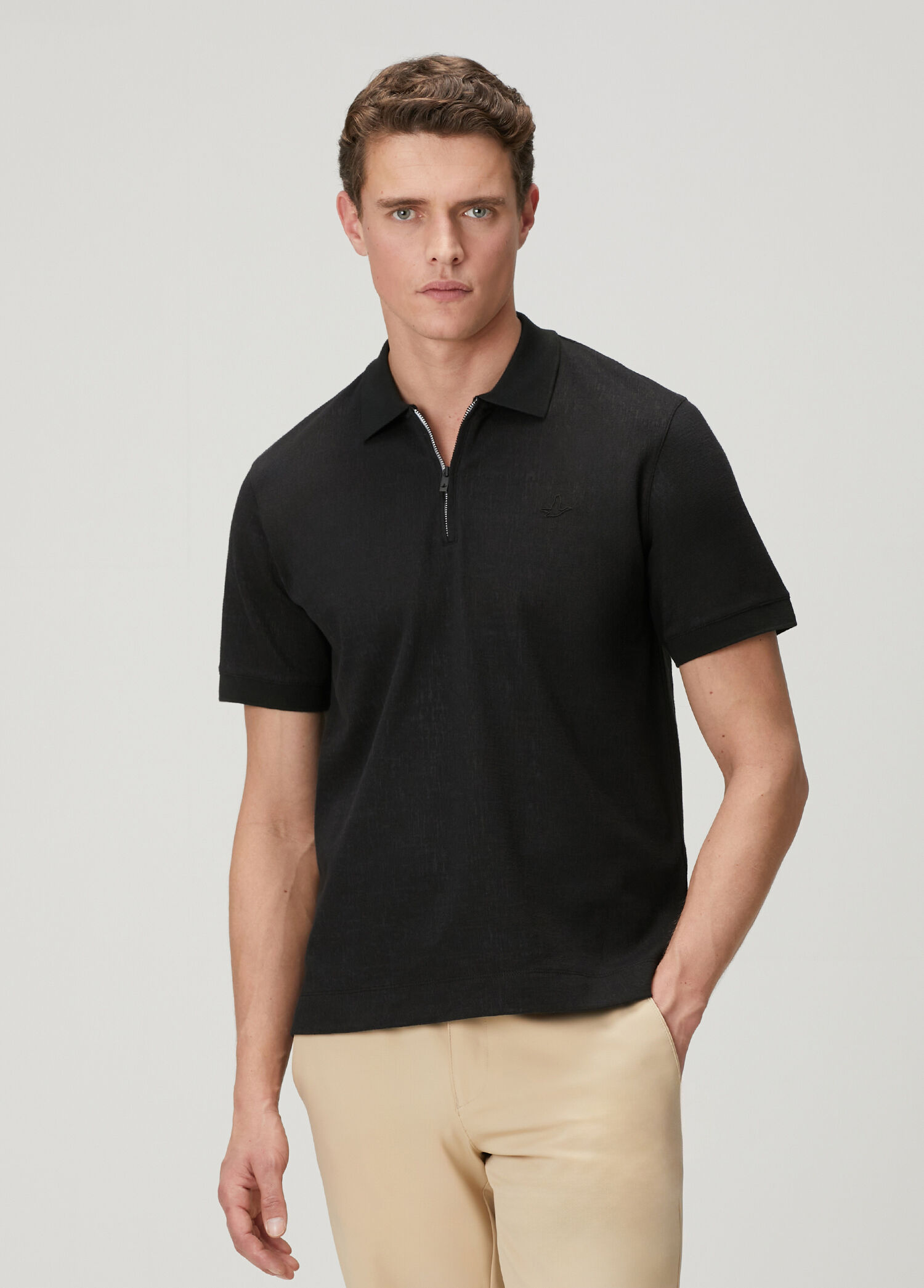 Comfort Fit Siyah Fermuarlı Polo T-shirt