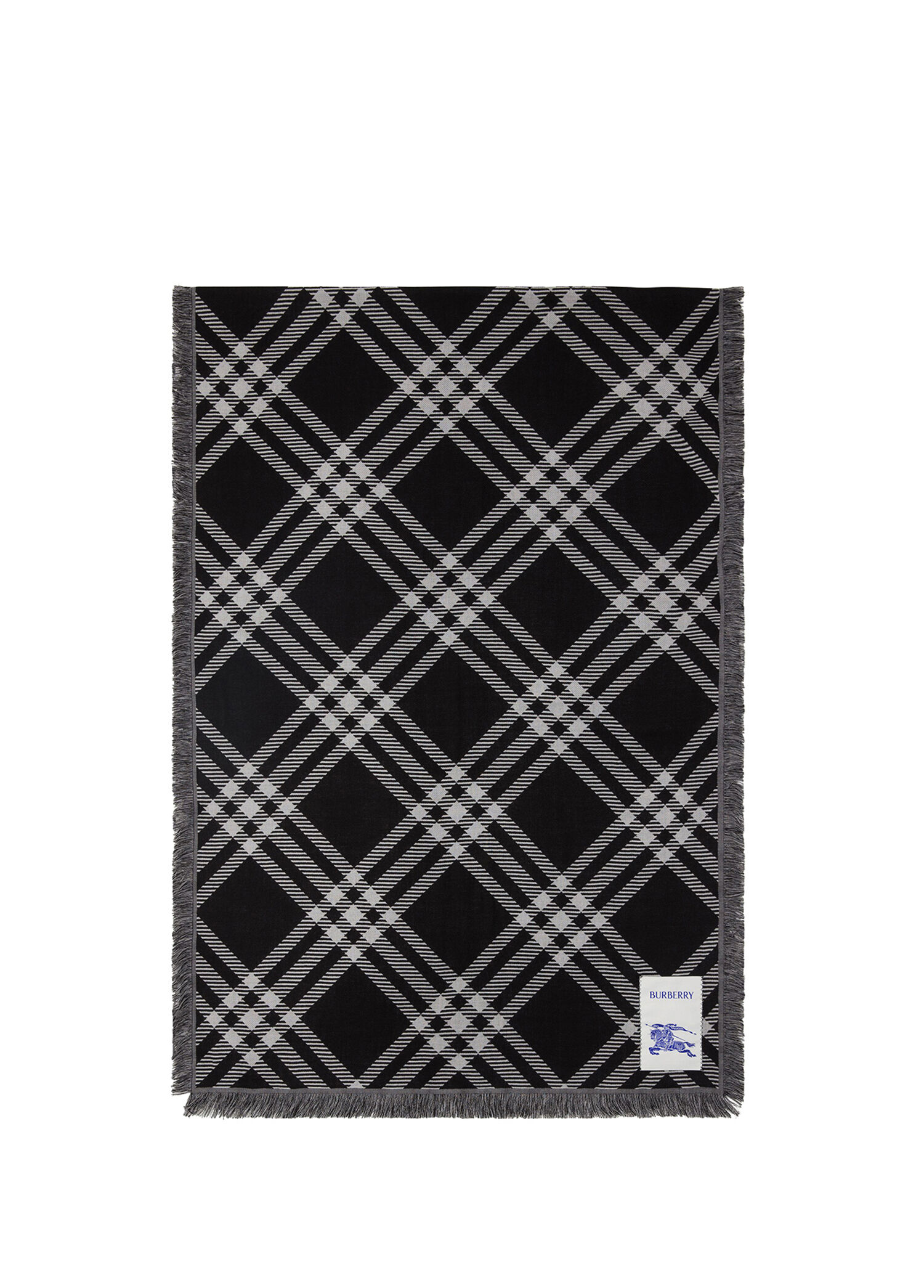 Wide Check Silk Siyah Yün Kadın Atkı