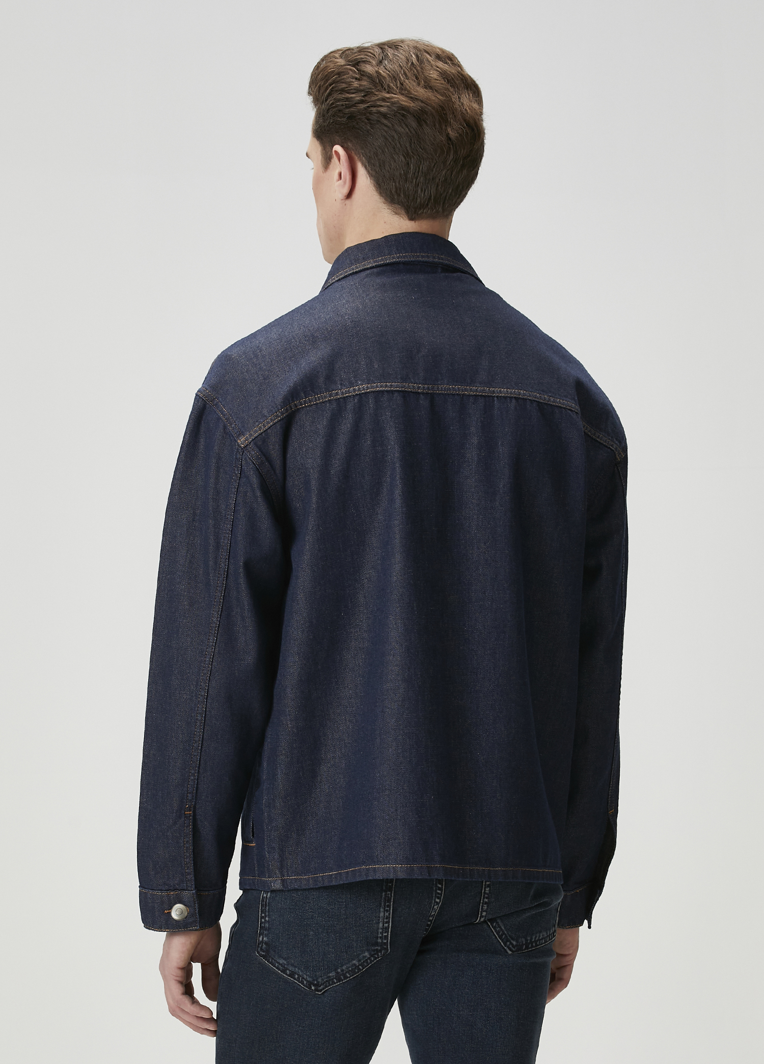 Indigo Kontrast Dikişli Denim Ceket_4
