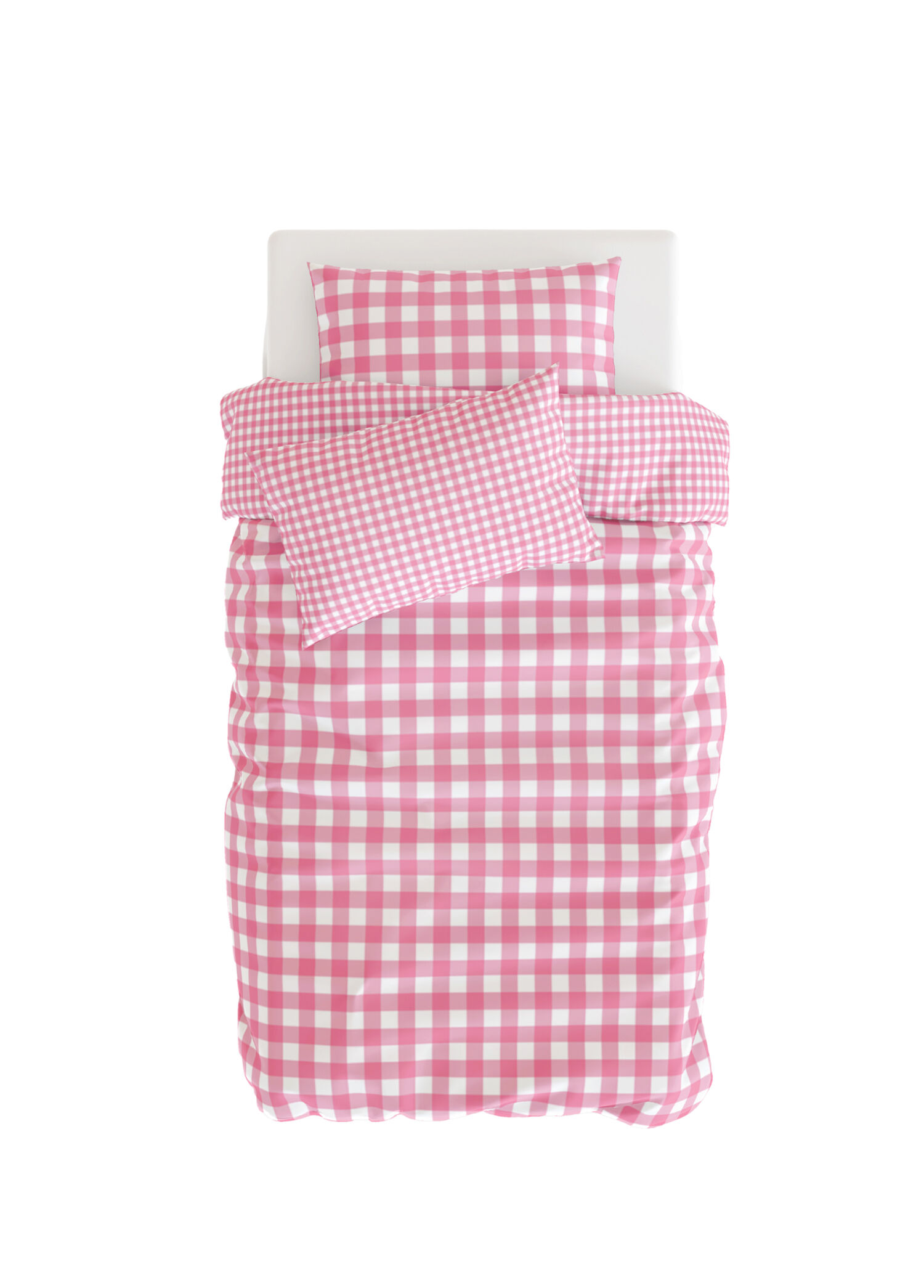 Gingham Pamuk Saten Pembe Pötikare Desenli Çocuk Nevresim Seti 140x200 cm