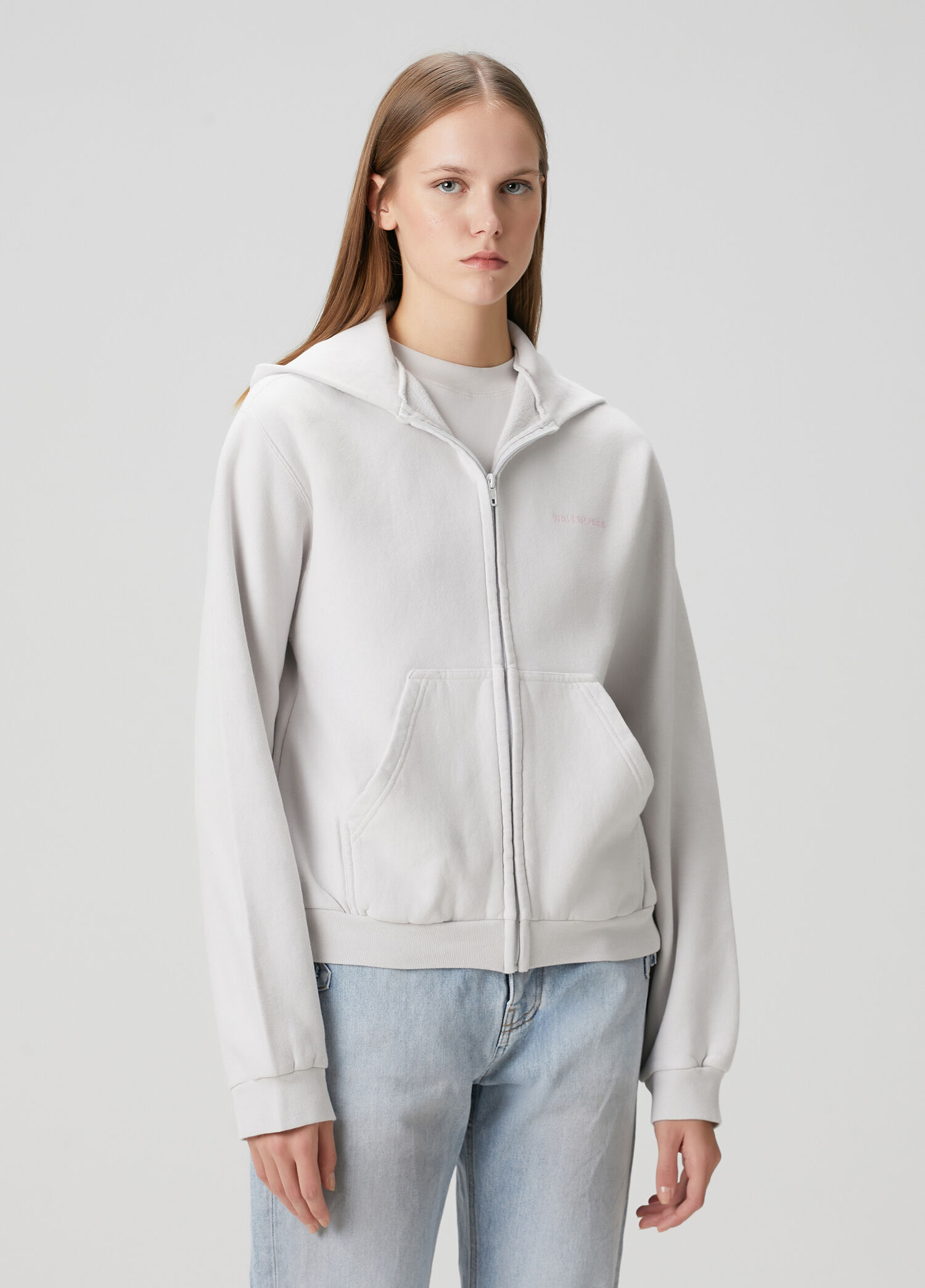 Pembe Beyaz Kapüşonlu Sweatshirt