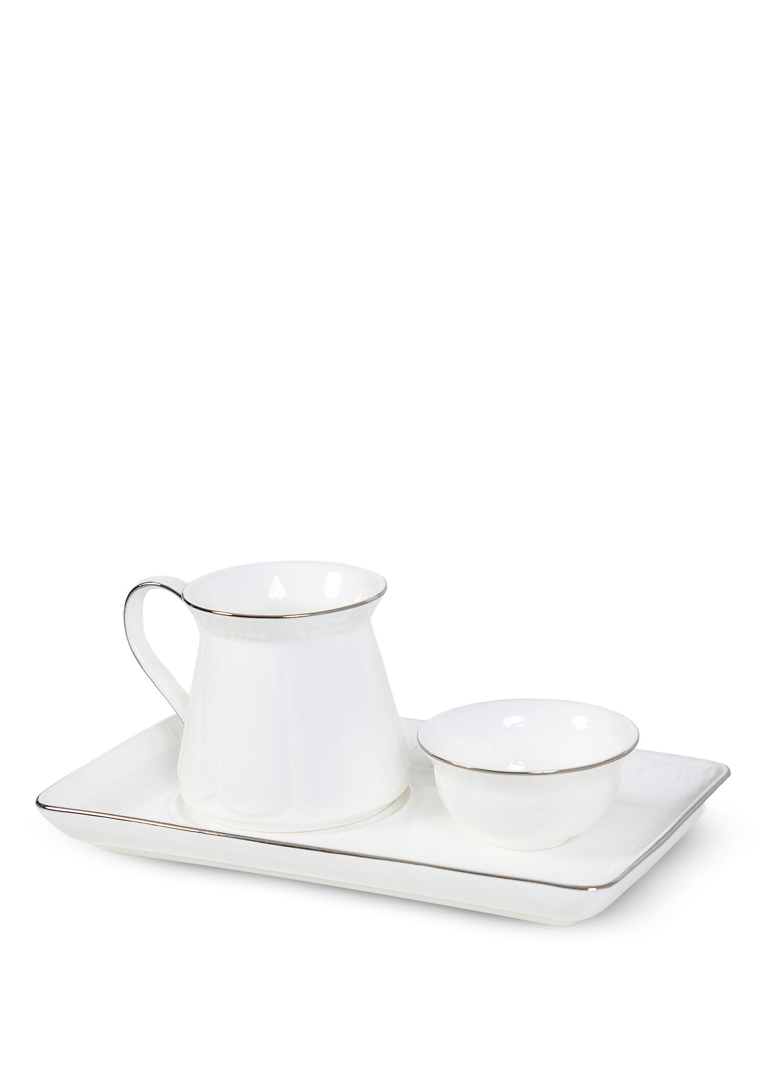 Tiffany Sunumluklu Platin Beyaz Bone China 3 Parça Kahve Servis Takımı