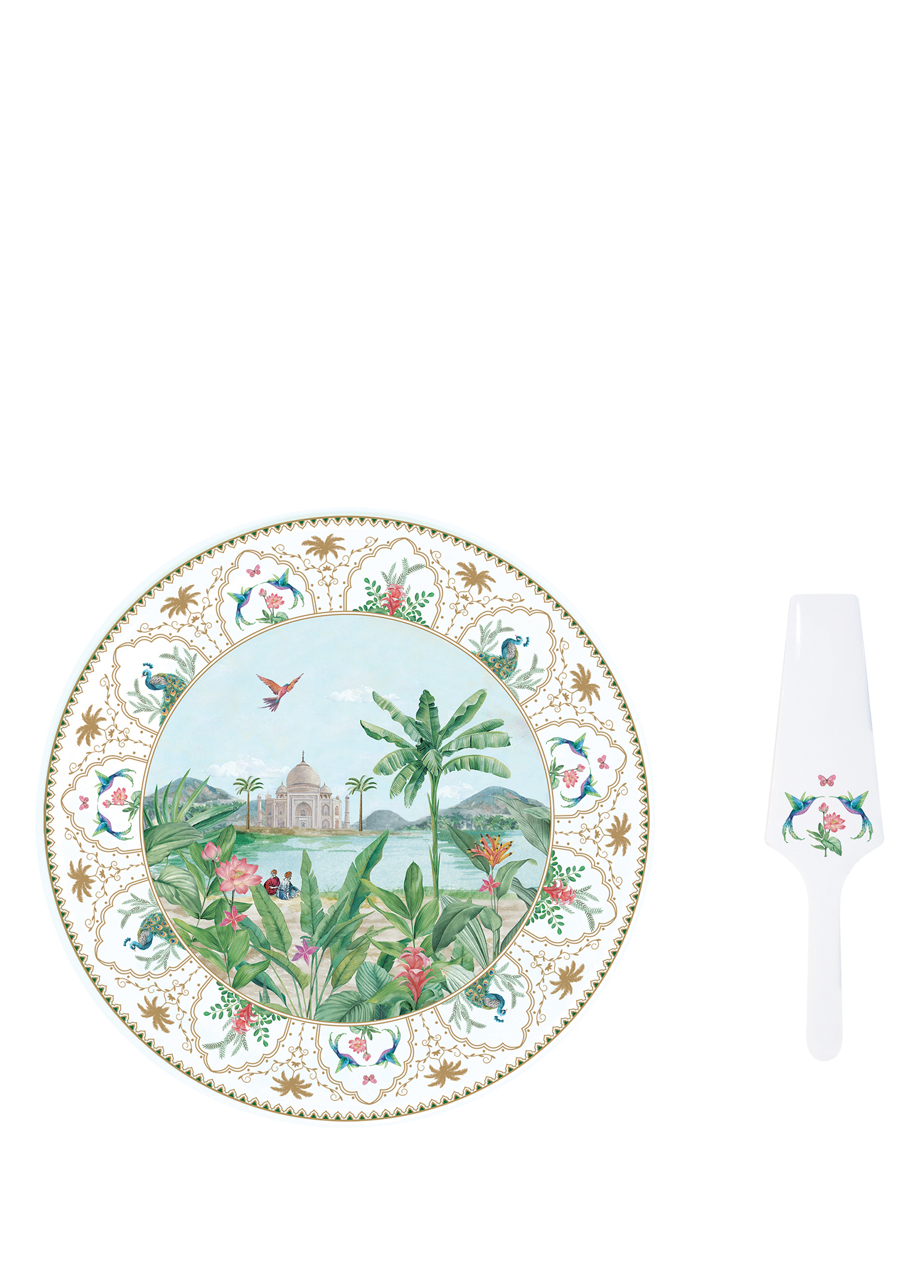 Paradise Sauvage Bitki ve Hayvan Desenli Porselen Pasta Servis Tabağı 32 cm