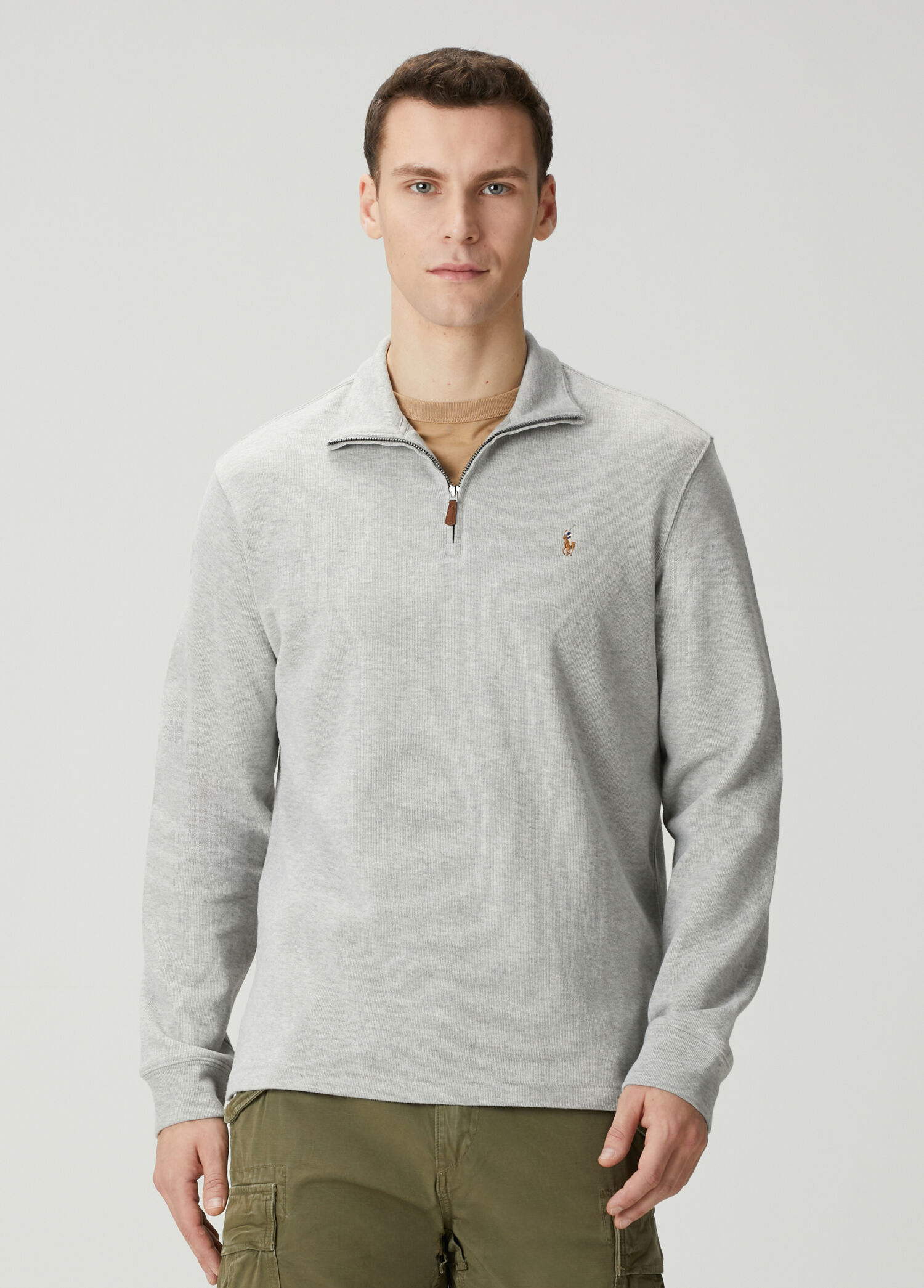Gri Yakası Fermuarlı Sweatshirt