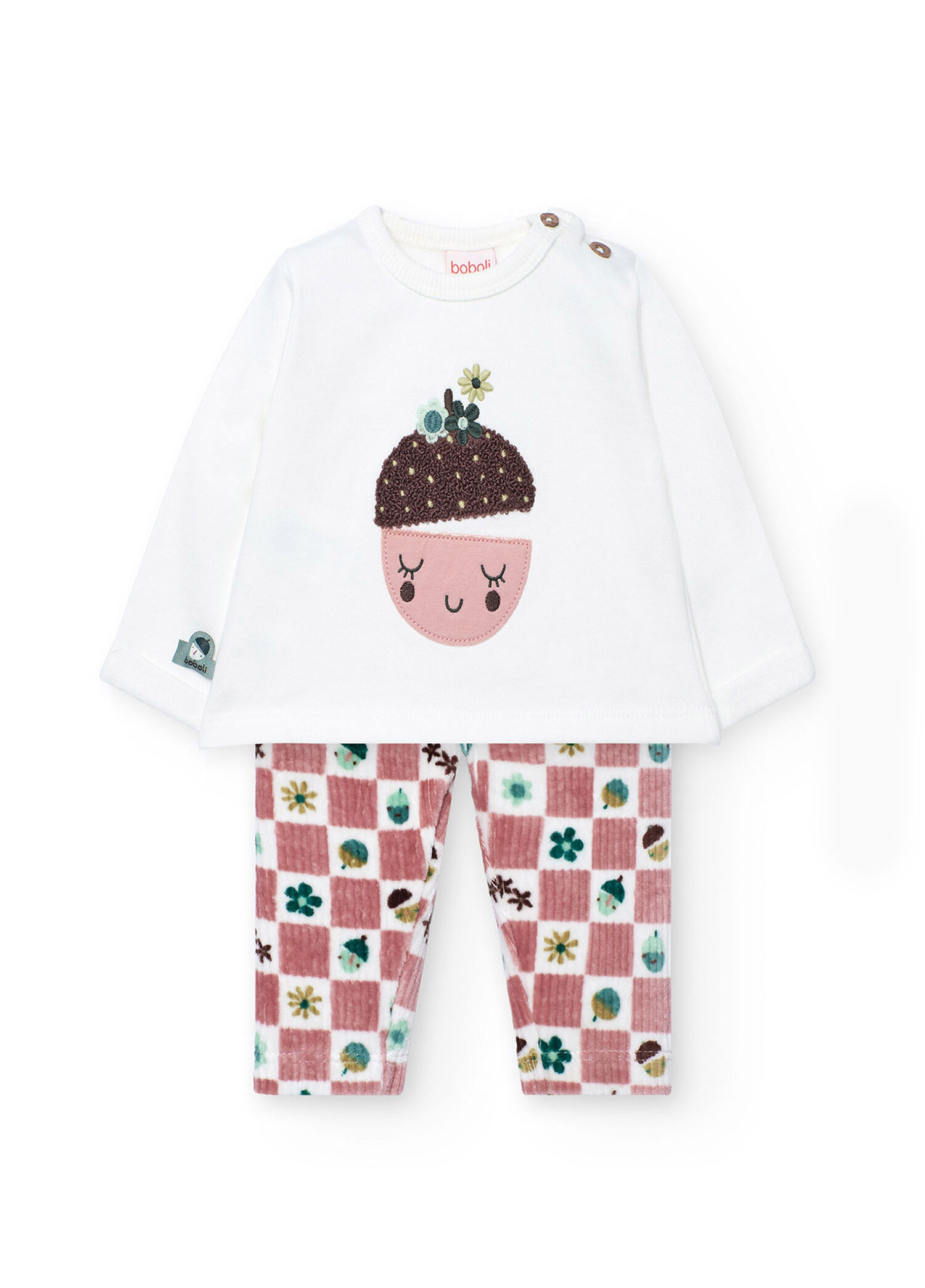Çiçek Meyve Baskılı Uzun Kollu T-Shirt ve Tayt Kız Bebek 2'li Set
