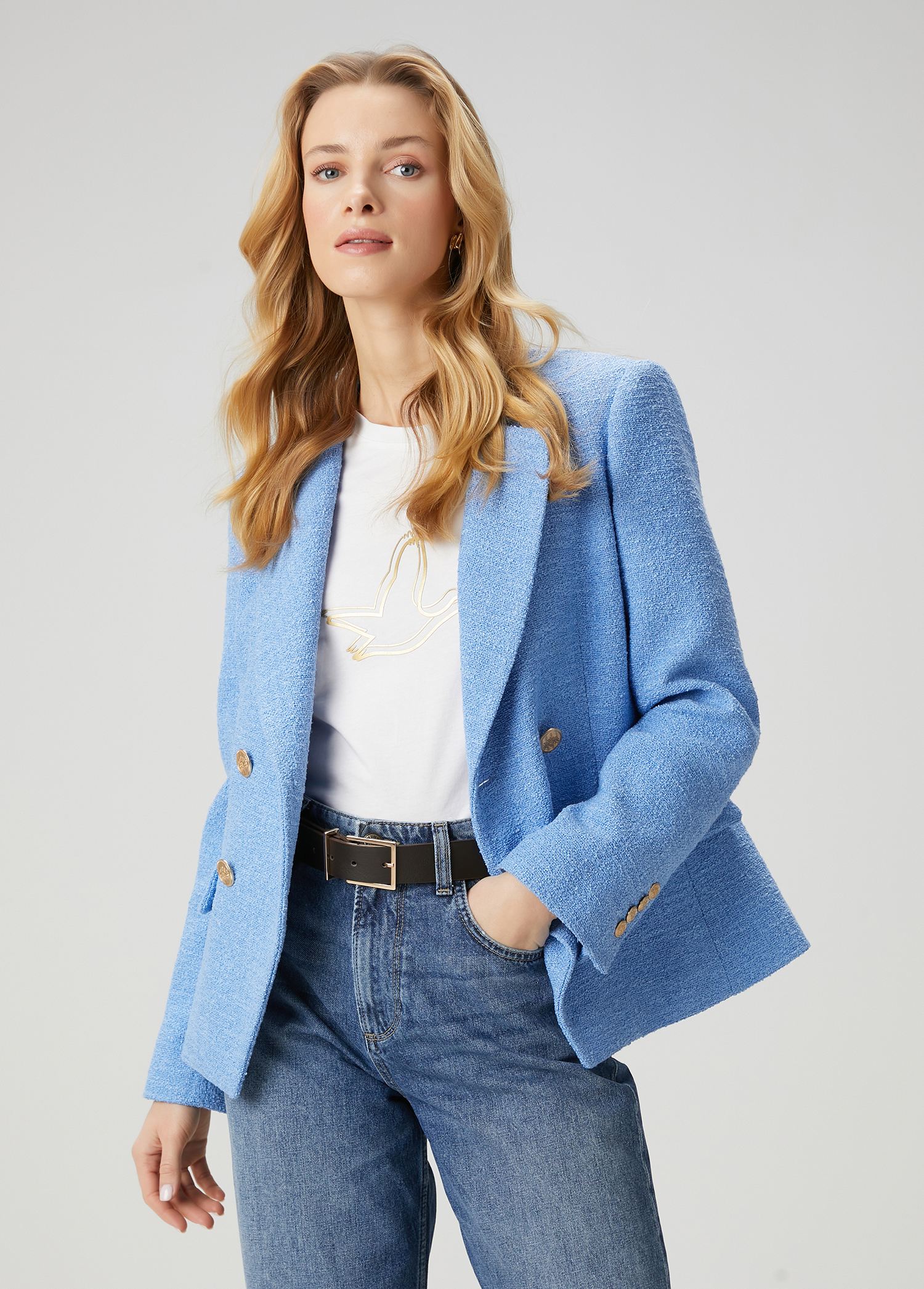 Mavi Bukle Kumaş Blazer