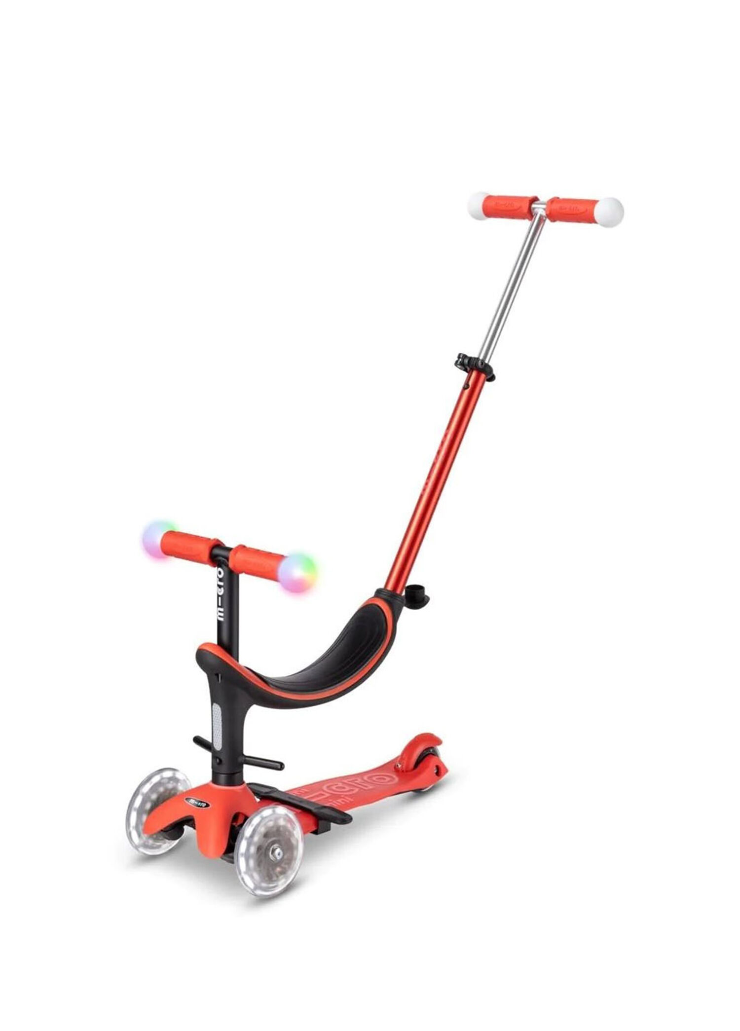 Mini2Grow Magic LED Işıklı Oturaklı Ebeveyn İtme Çubuklu Ayarlanabilir 3 Tekerlekli 12 Ay ve Üzeri Çocuk Scooter