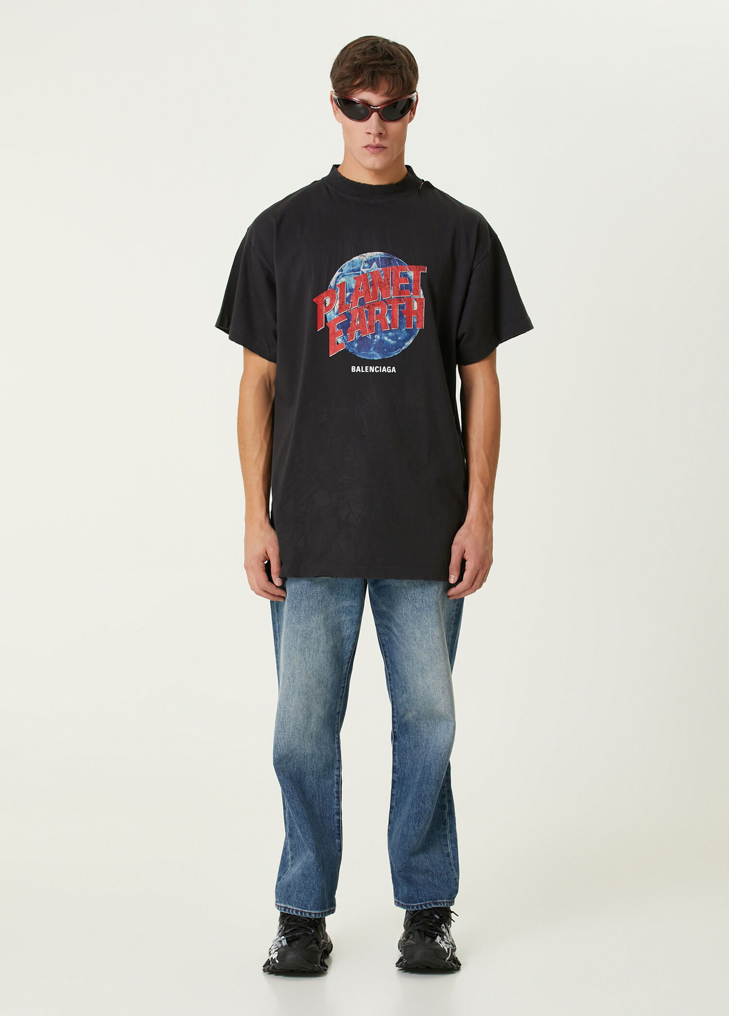 Balenciaga - Planet Earth Siyah Oversized T-shirt - Siyah