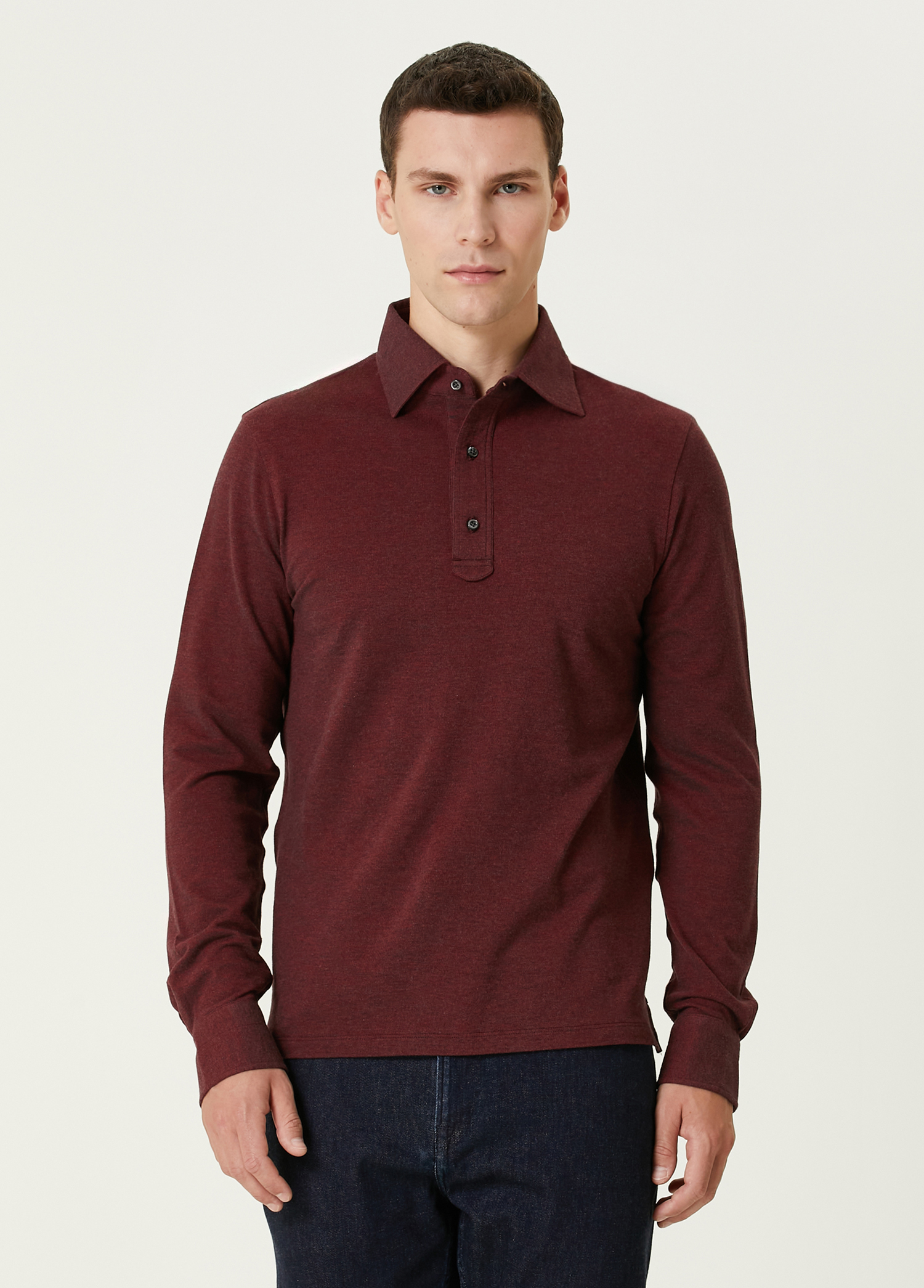 Bordo Polo Yaka Sweatshirt