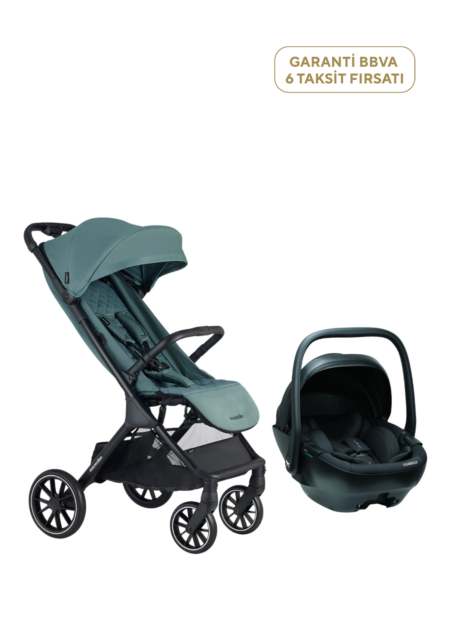 Jackey XL Forest Green Bebek Arabası Guardix Antrasit Anne Kucağı Seyahat Sistem Bebek Arabası