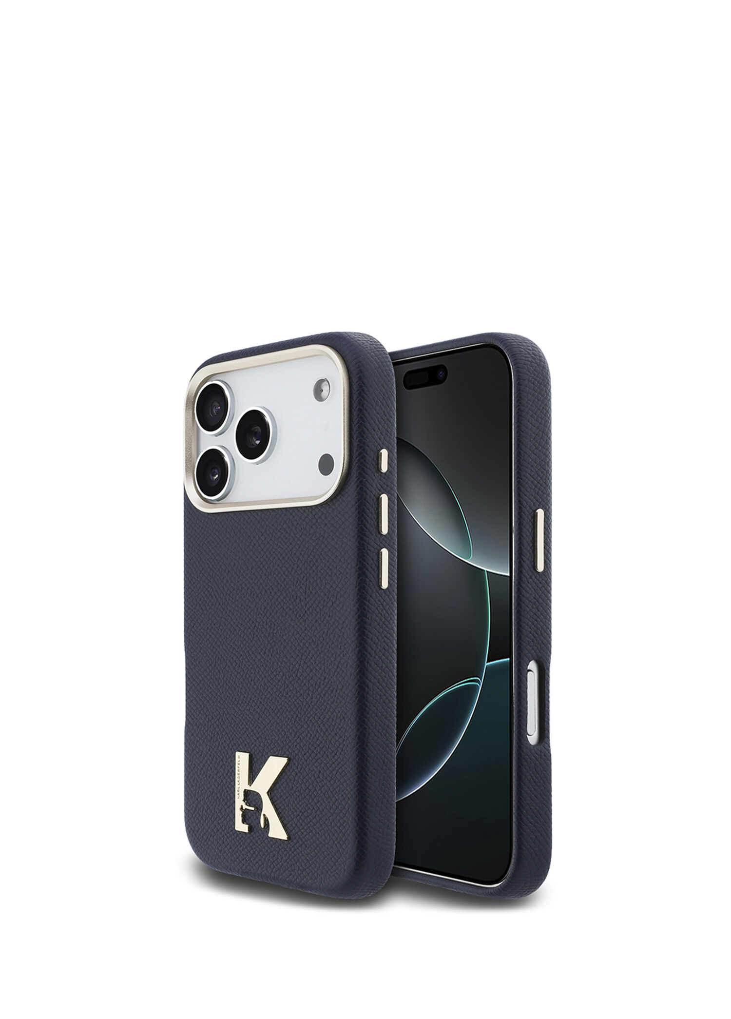 Khead Logolu iPhone 17 Pro Gold Kamera Çerçeveli Magsafe Uyumlu Lacivert Telefon Kılıfı