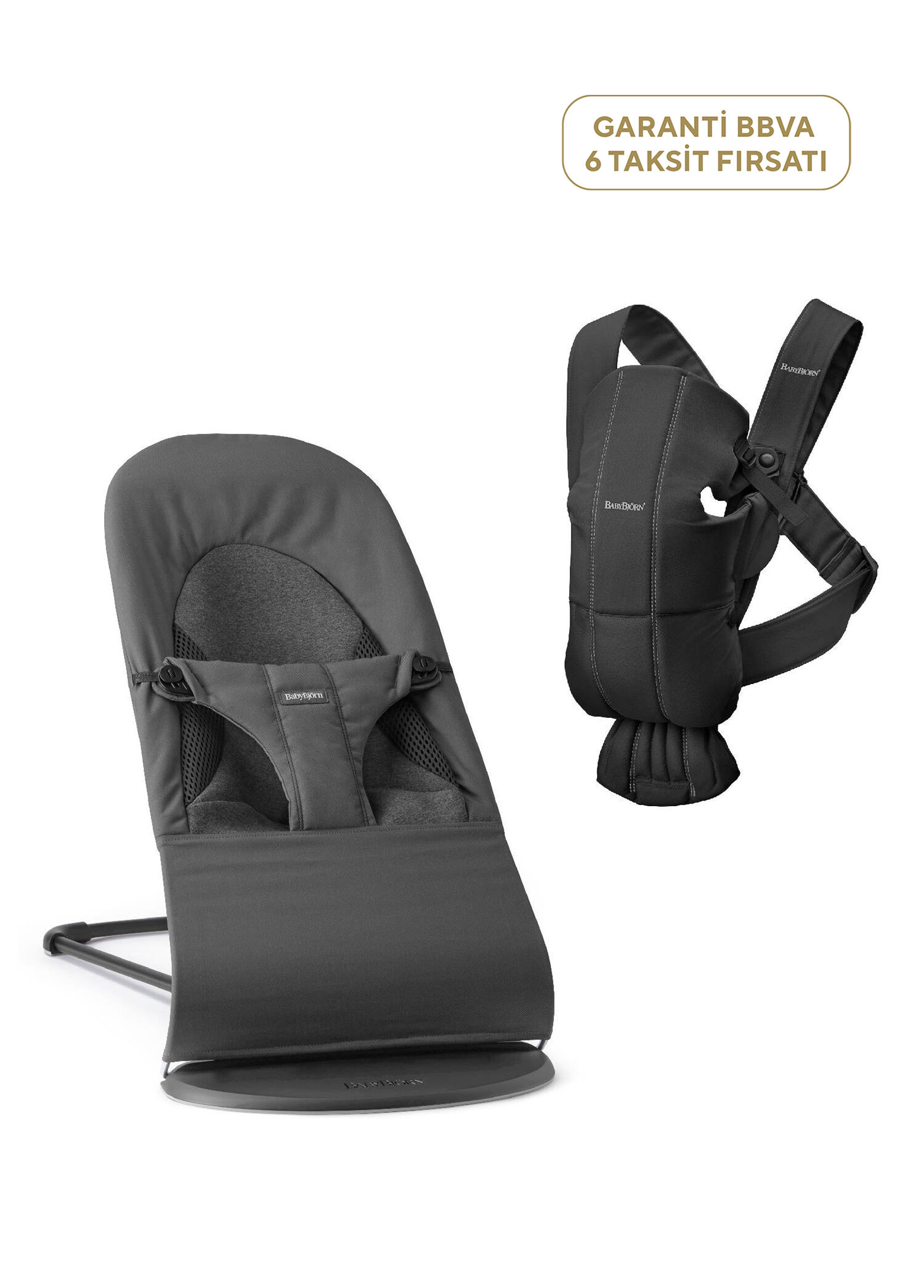 Balance Soft Woven Dark Grey Jersey Üçlü Kumaş 0-13 kg Ana Kucağı ve Mini 3D Jersey Woven Black Kanguru 2'li Set
