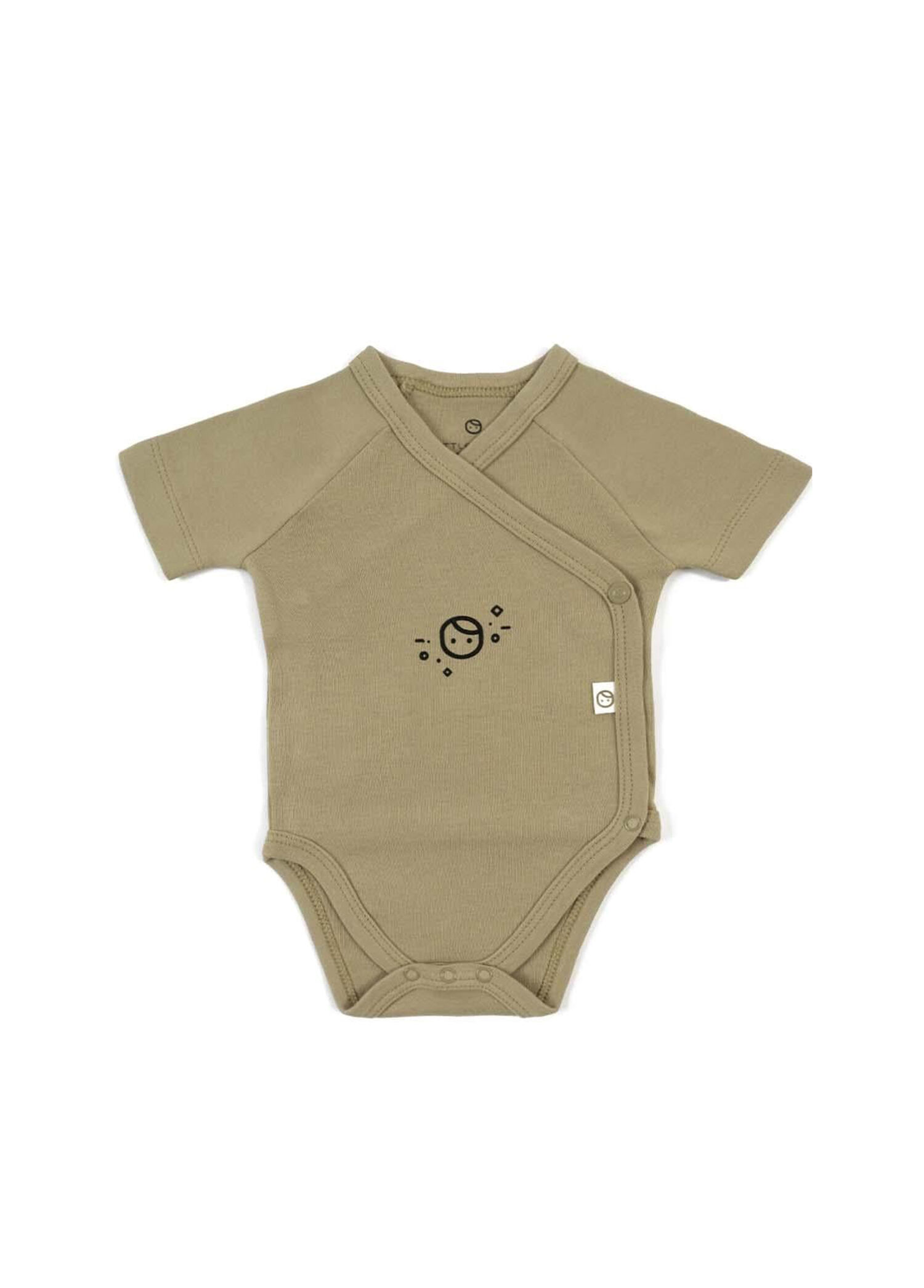 Haki Organik Pamuk Kruvaze Kısa Kollu Unisex Bebek Zıbın