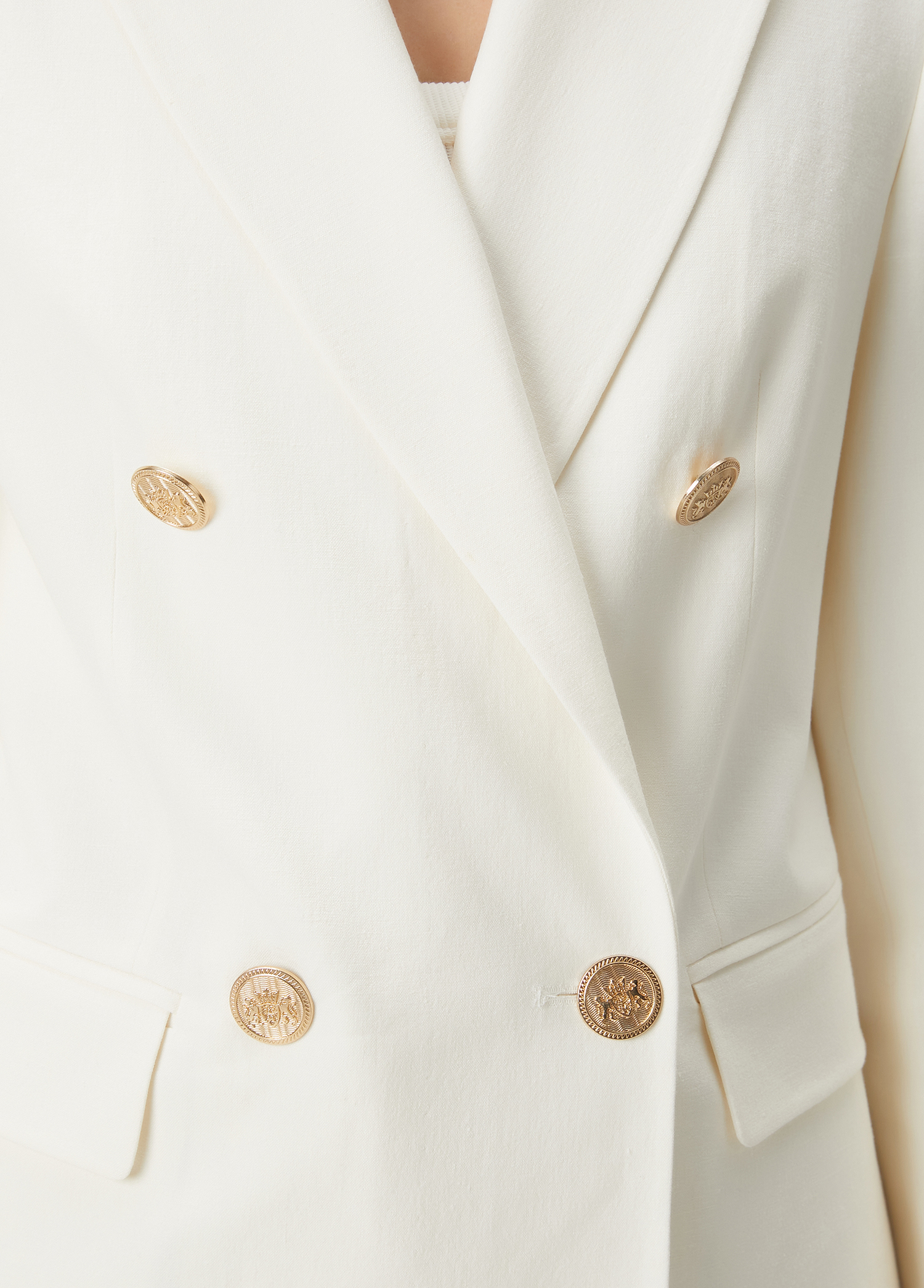 Kırık Beyaz Kruvaze Keten Blazer_7