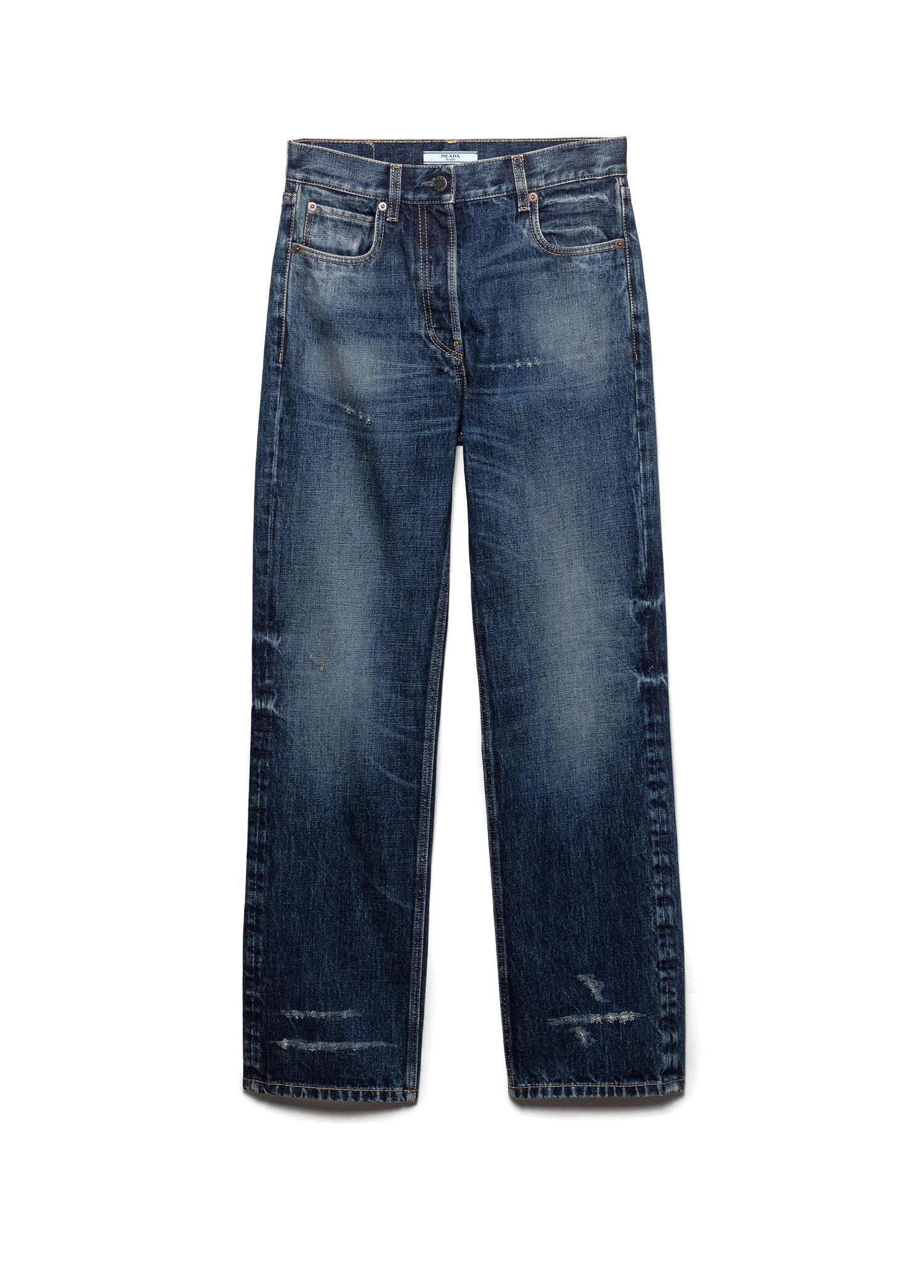 Mavi Düz Kesim Yıkanmış Denim Kadın Pantolon