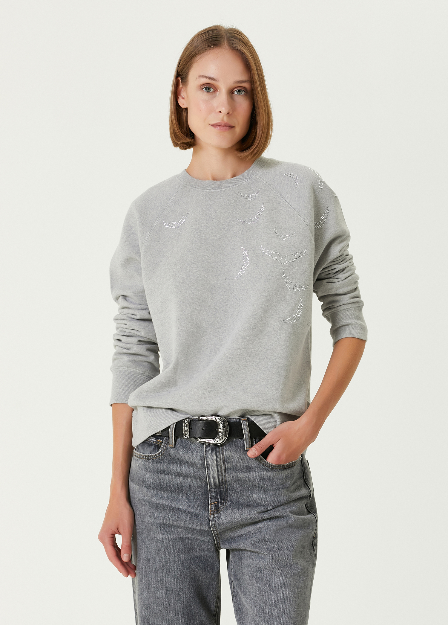 Gri Taşlı Sweatshirt