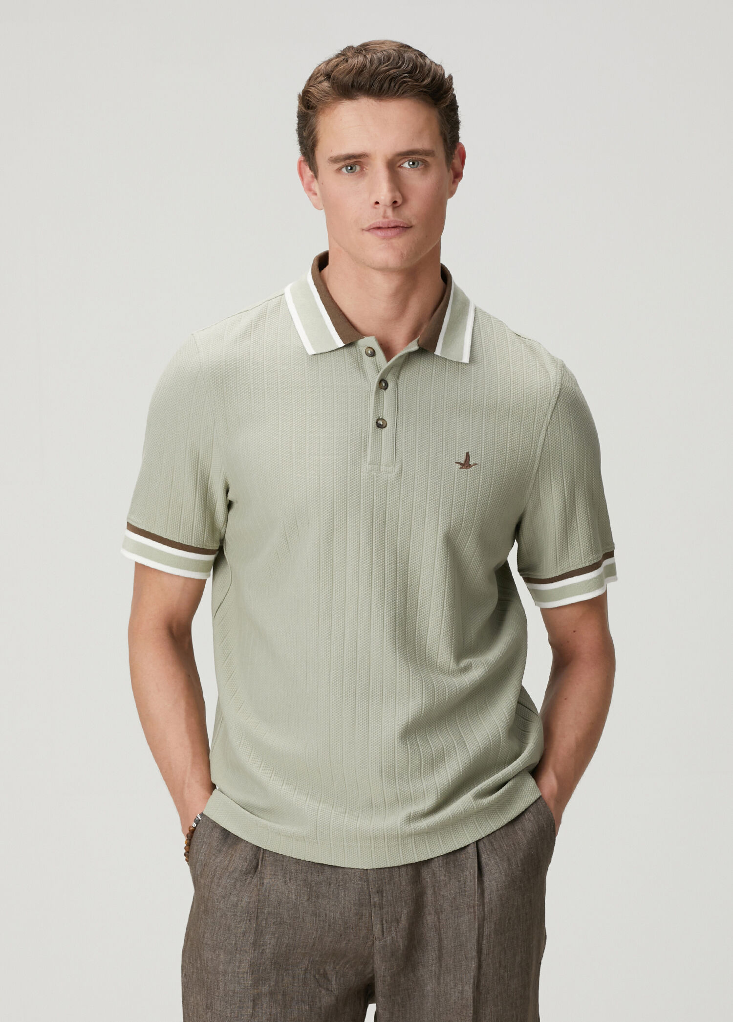 Çağla Comfort Fit Dokulu Polo T-shirt