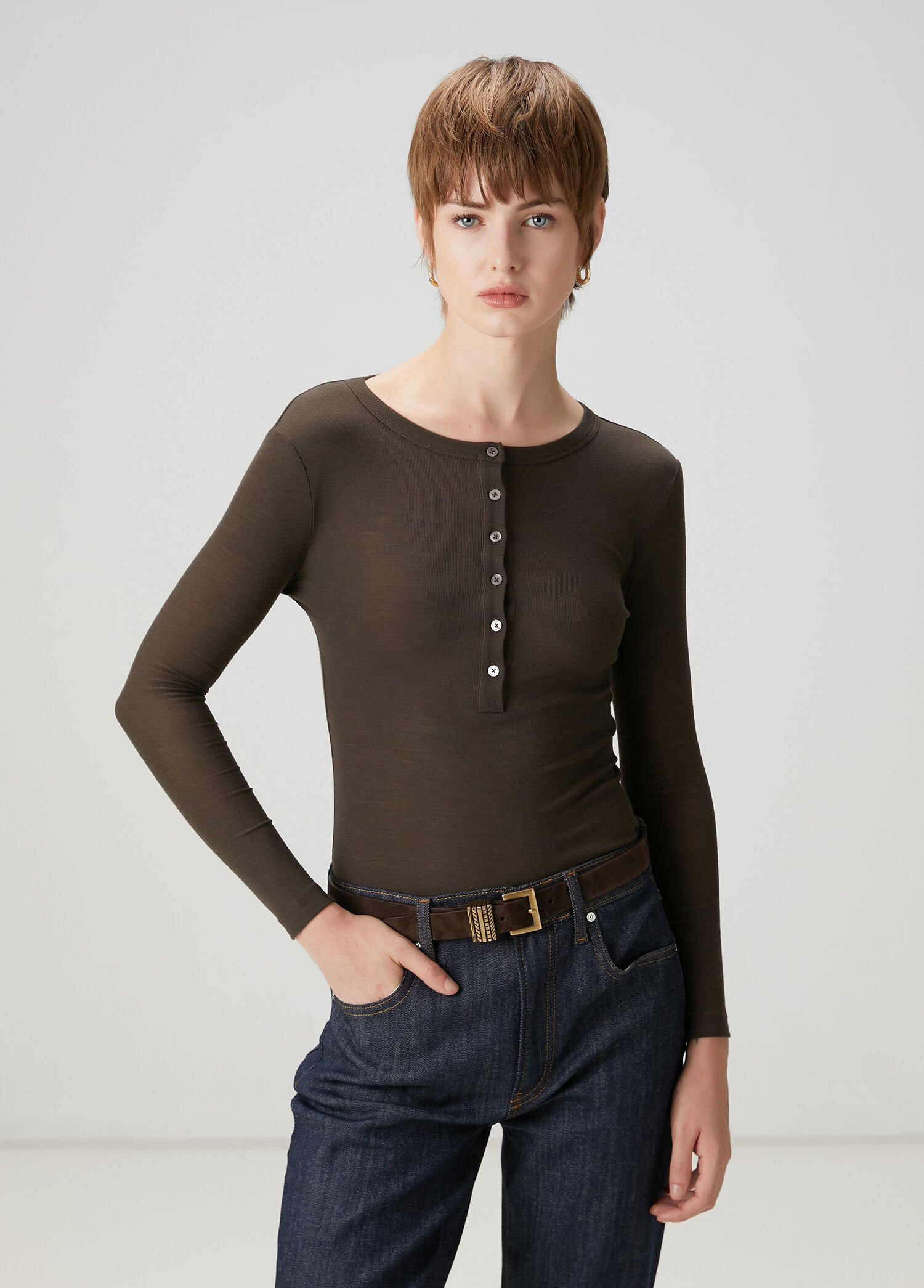 Kahverengi İnce Yün T-shirt