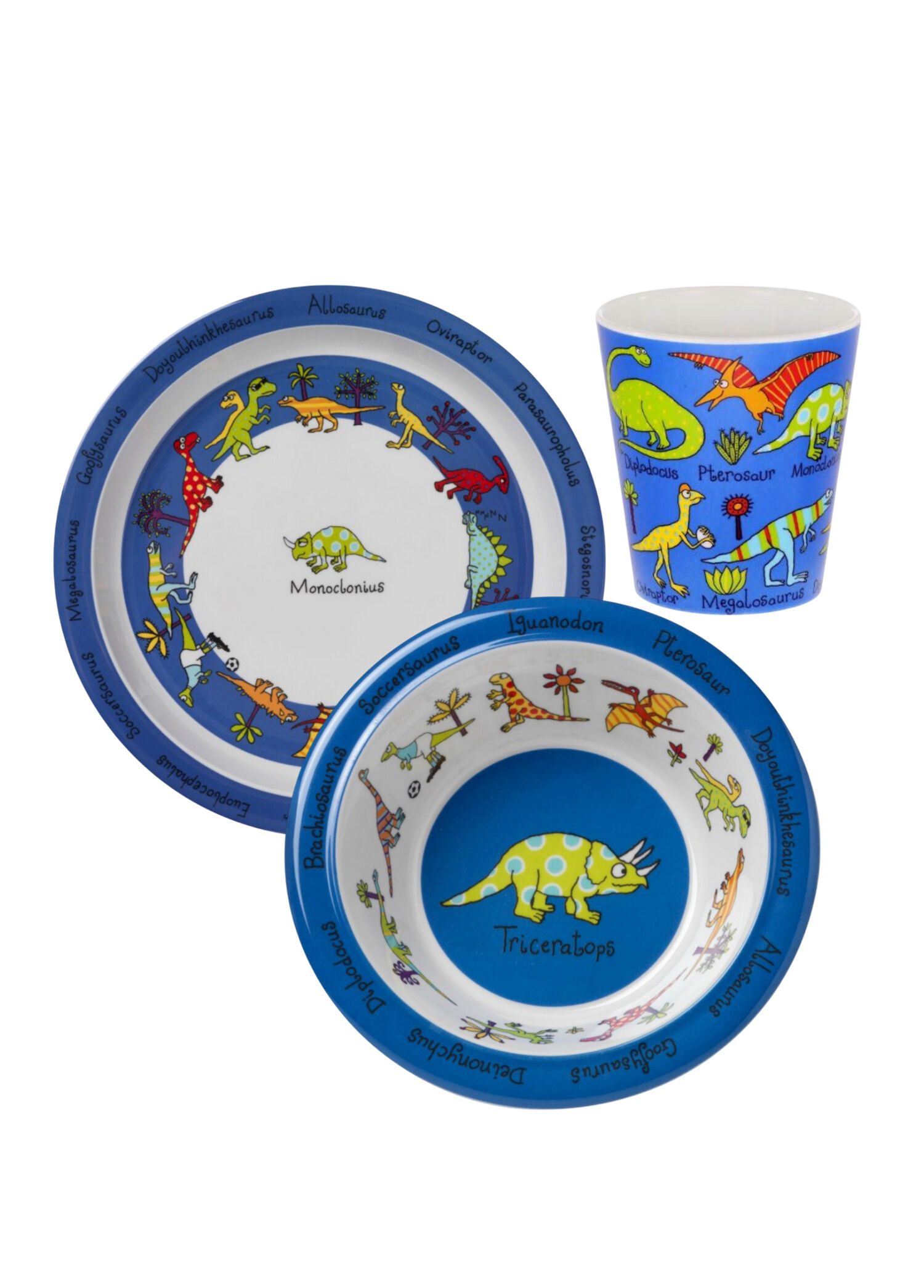 Dino Melamin Çocuk Mama Kasesi Tabağı ve Alıştırma Bardağı 3'lü Set