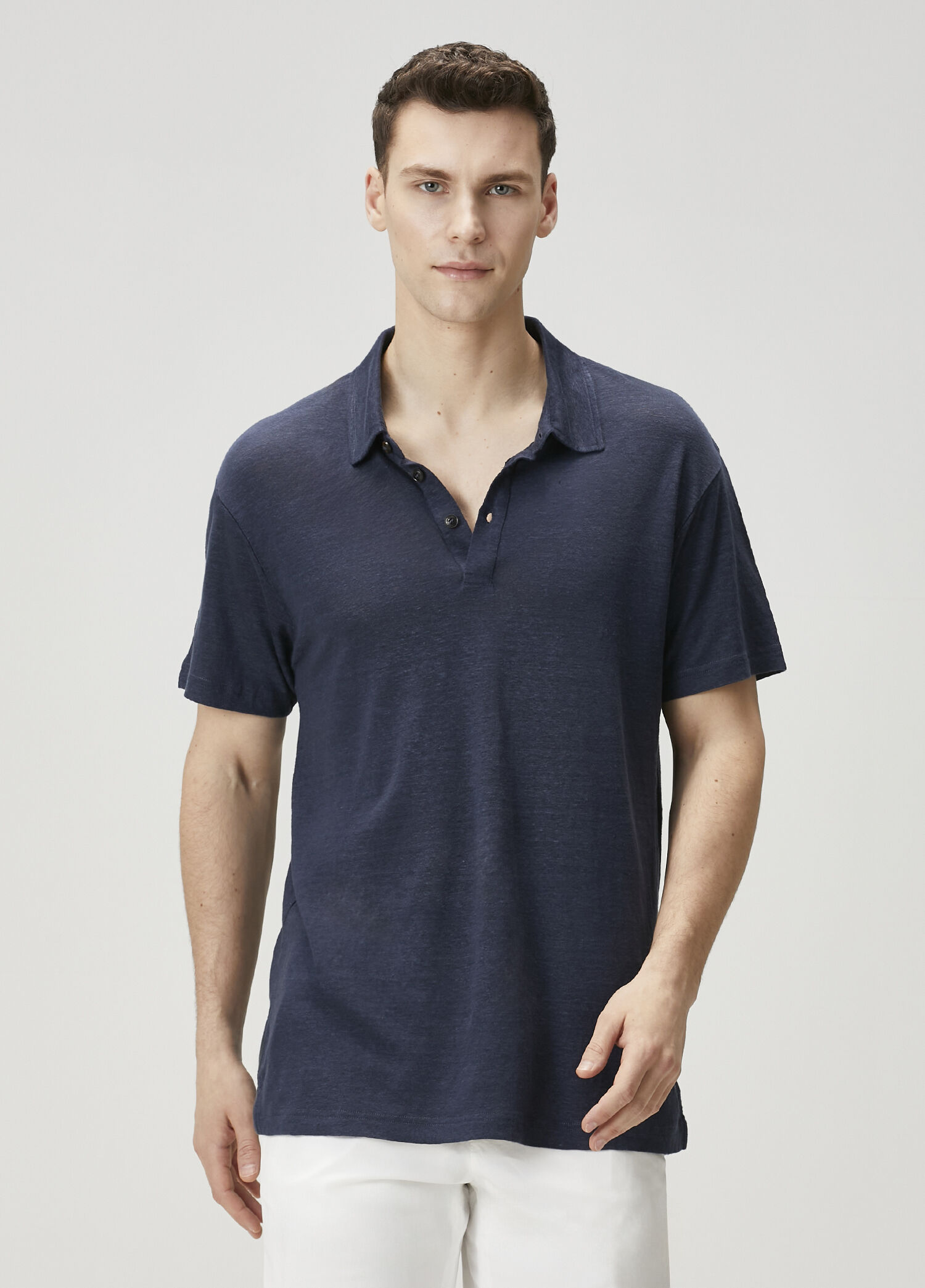 P Pal Zileri Lacivert Polo Yaka Keten T Shirt
