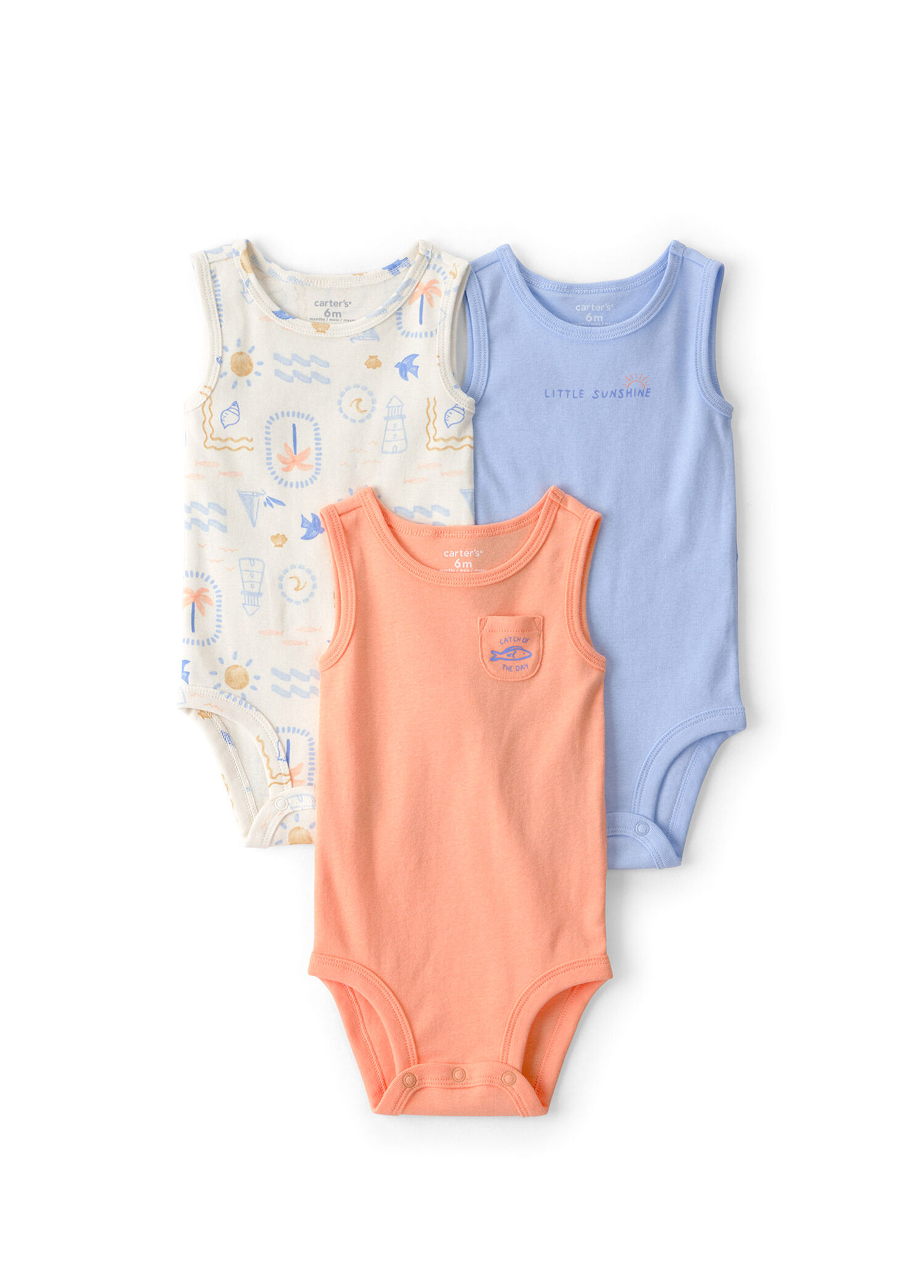 Renkli Pamuklu Kolsız Erkek Bebek 3'lü Body Set