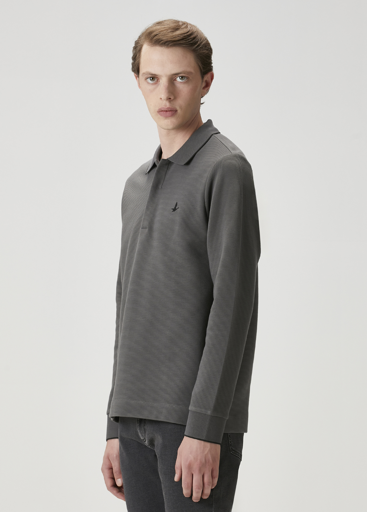 Comfort Fit Antrasit Polo Yaka Sweatshirt_3