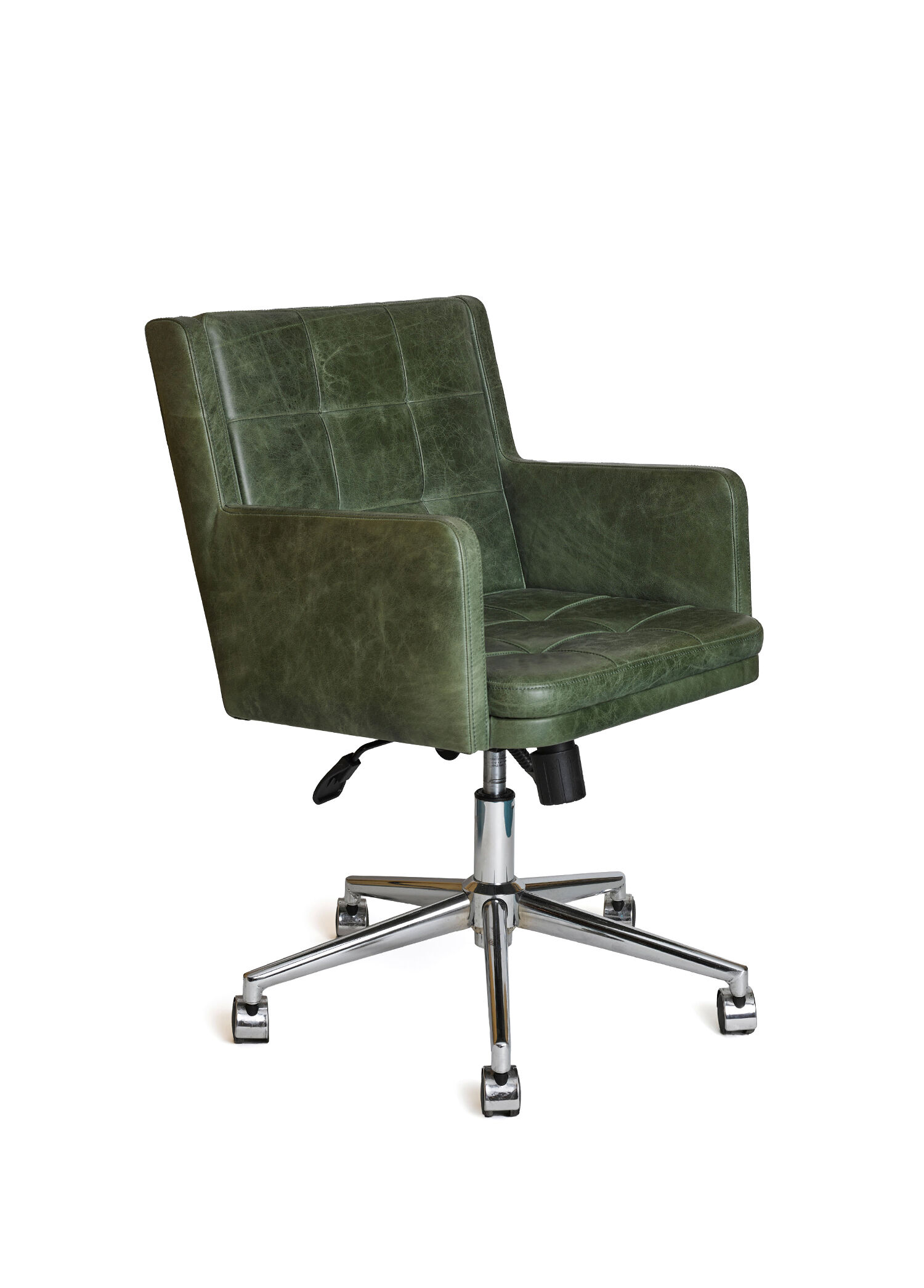 Office Chair Haki Deri Kaplama Ofis Sandalyesi