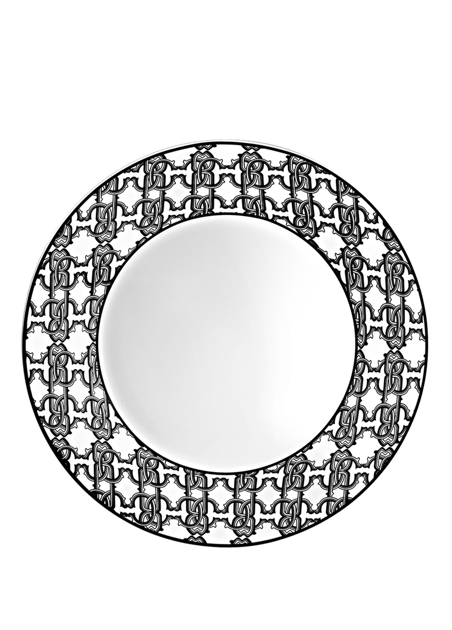 Monogram Siyah Beyaz Desenli Porselen Çukur Tabak 22 cm