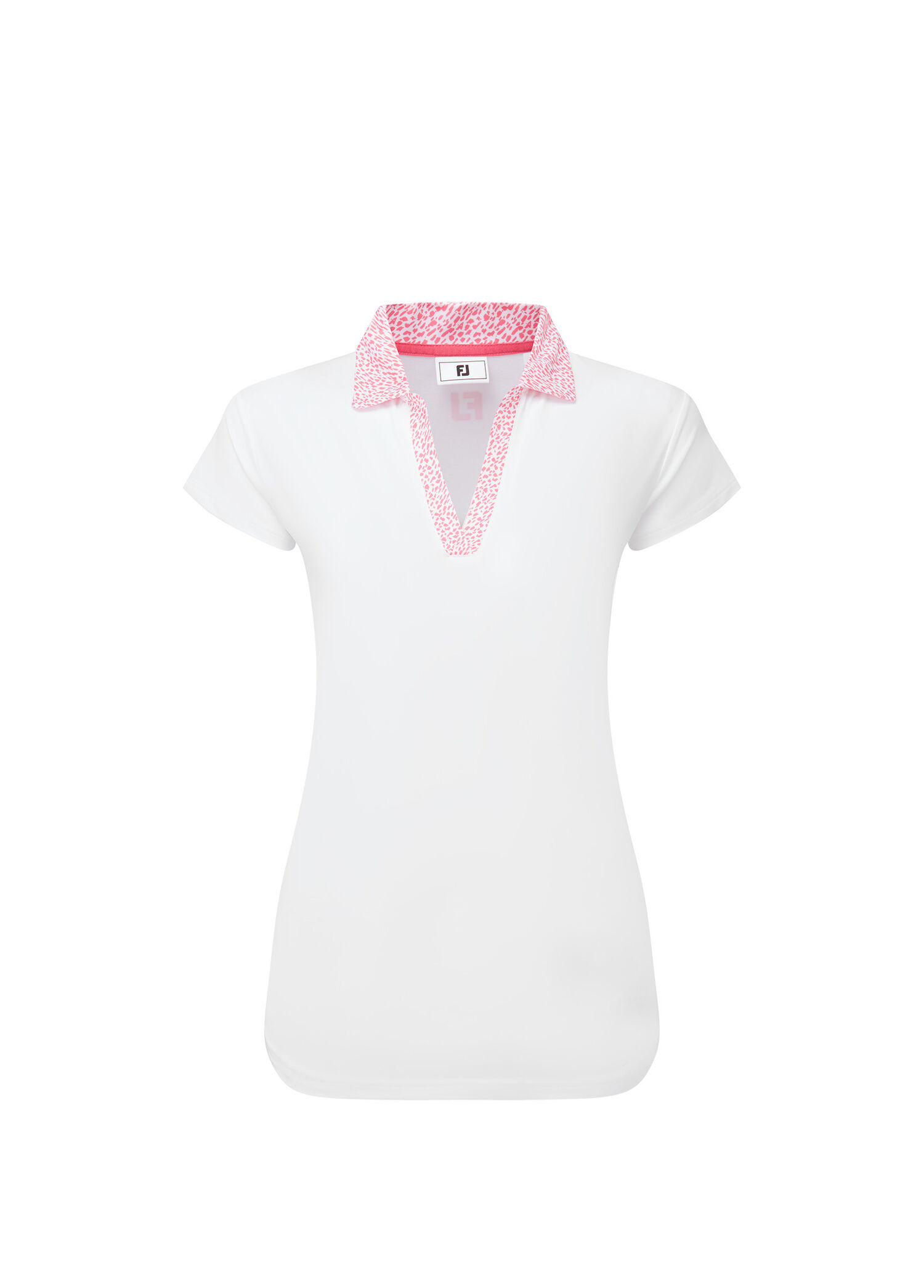 Cap Sleeve Print Trim Lisle Beyaz Kısa Kollu Kadın Golf T-shirt