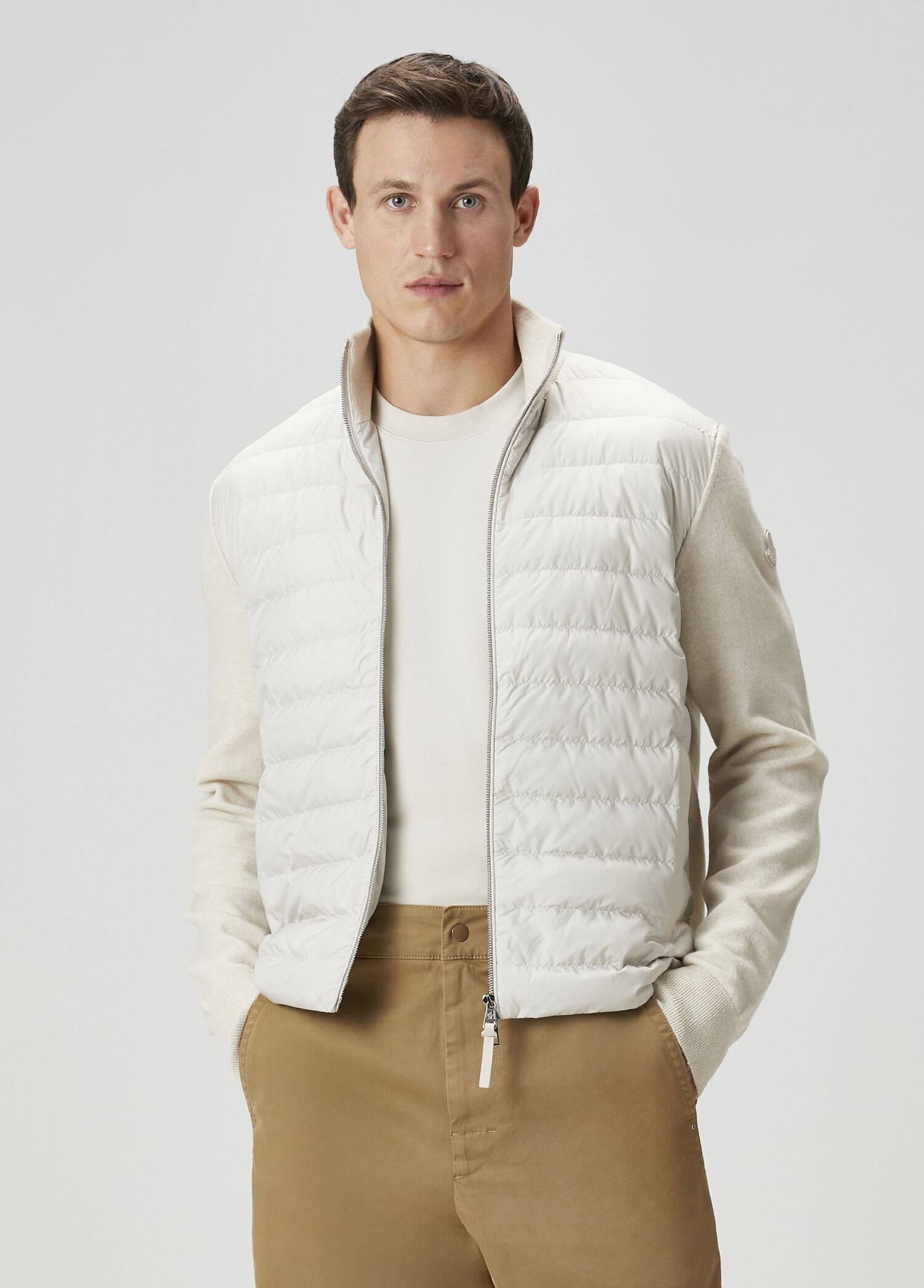 Moncler - Kırık Beyaz Triko Garnili Mont - Kırık Beyaz