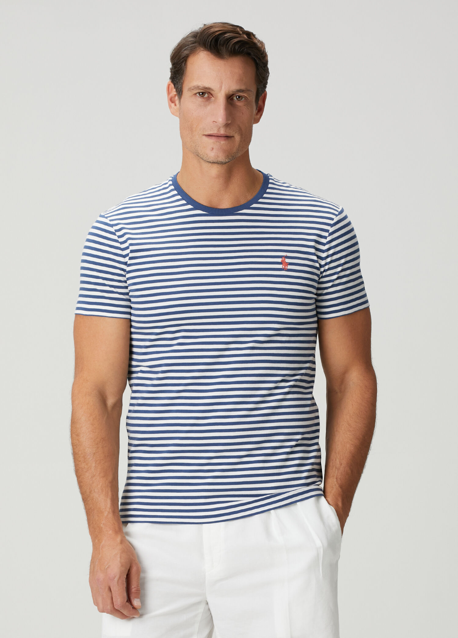 Mavi Beyaz Çizgi Desenli Jersey T-shirt