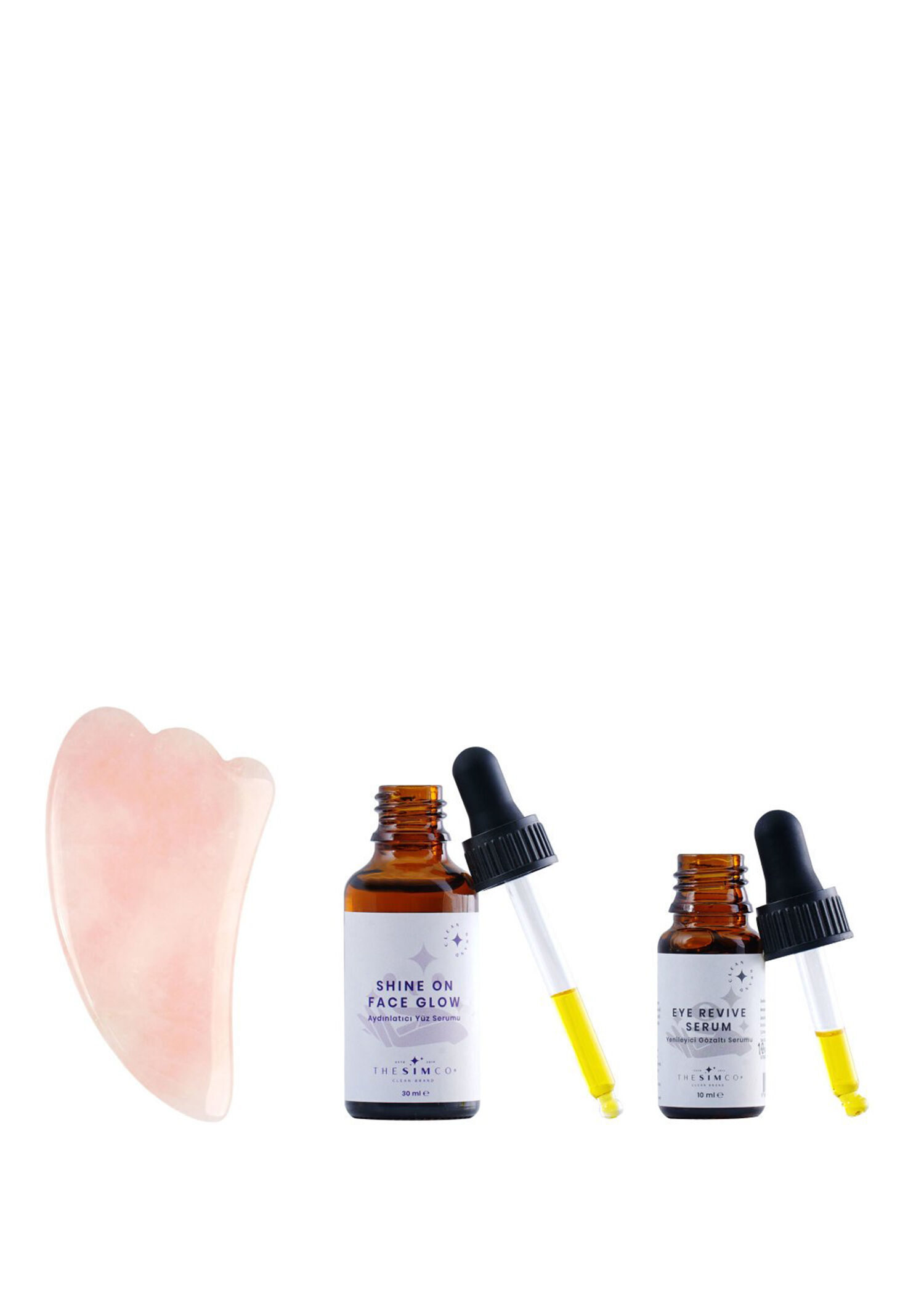 P The Sim Co Face Glow Pembe Kuvars Tasi Aydinlatici Serum 30 Ml Ve Yenileyici Serum 10 Ml Cilt Bakim Seti