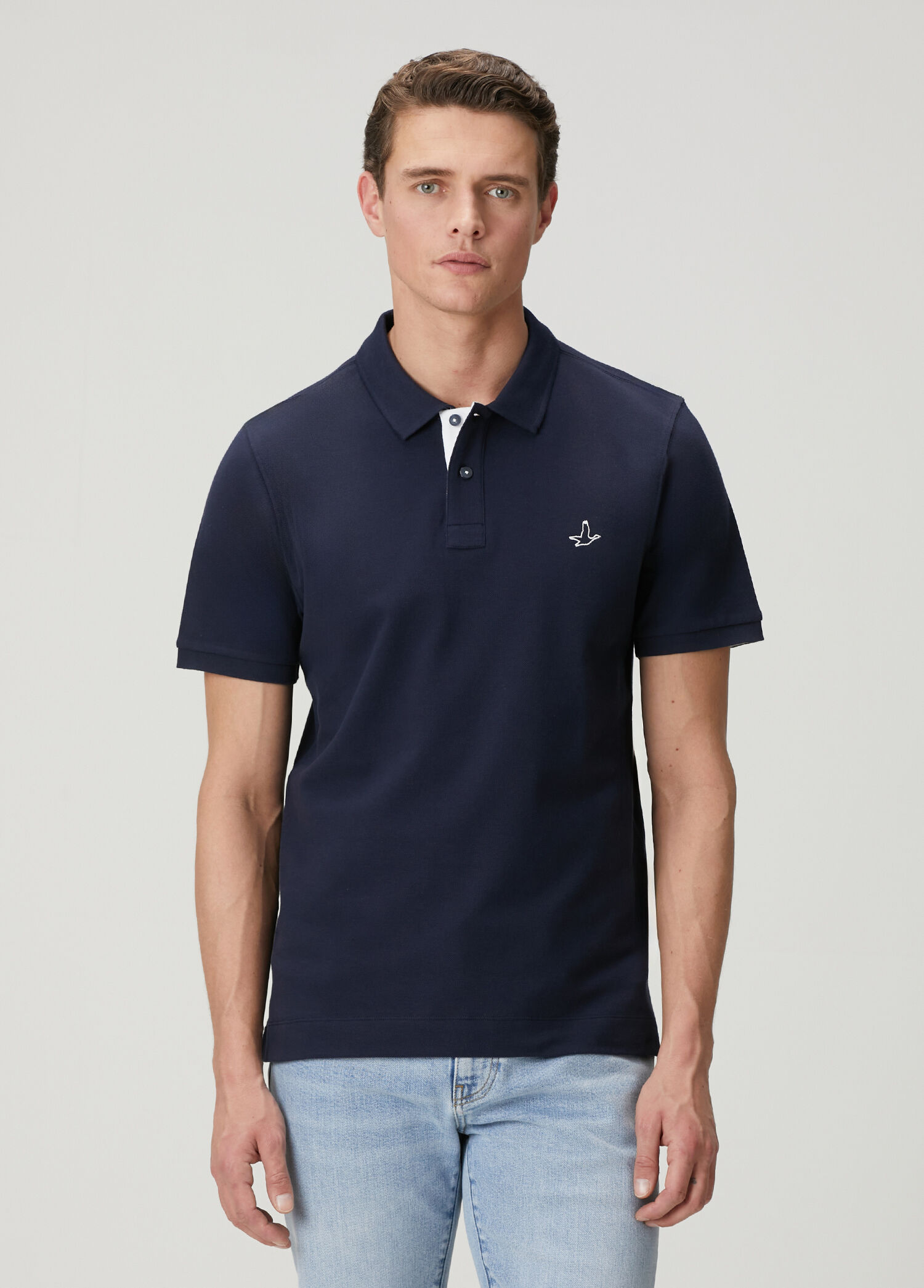 Comfort Fit Lacivert Yaka Altı Baskı Polo T-shirt