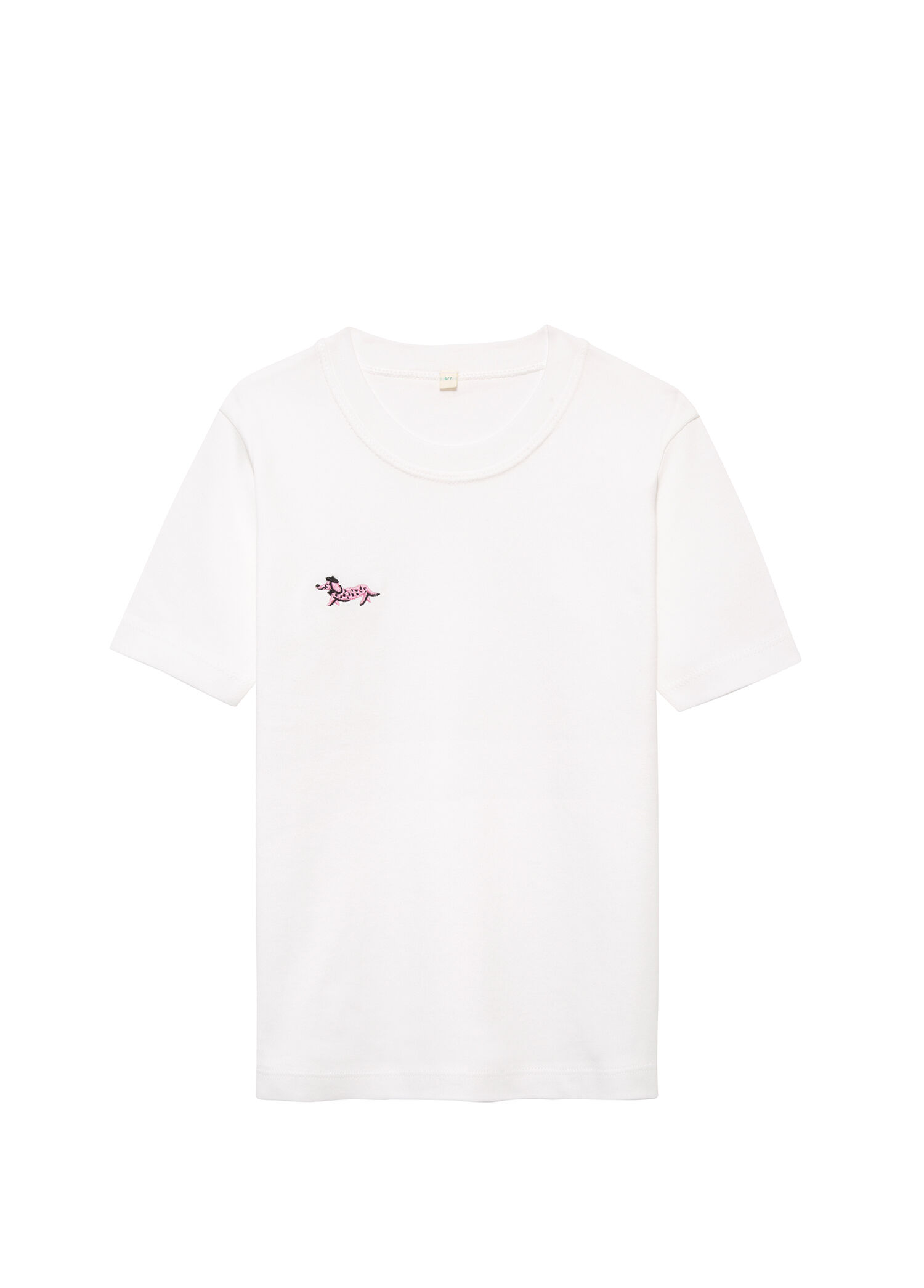 Sign Stitch Pembe Nakış Detaylı Beyaz Kısa Kollu Unisex Çocuk T-shirt