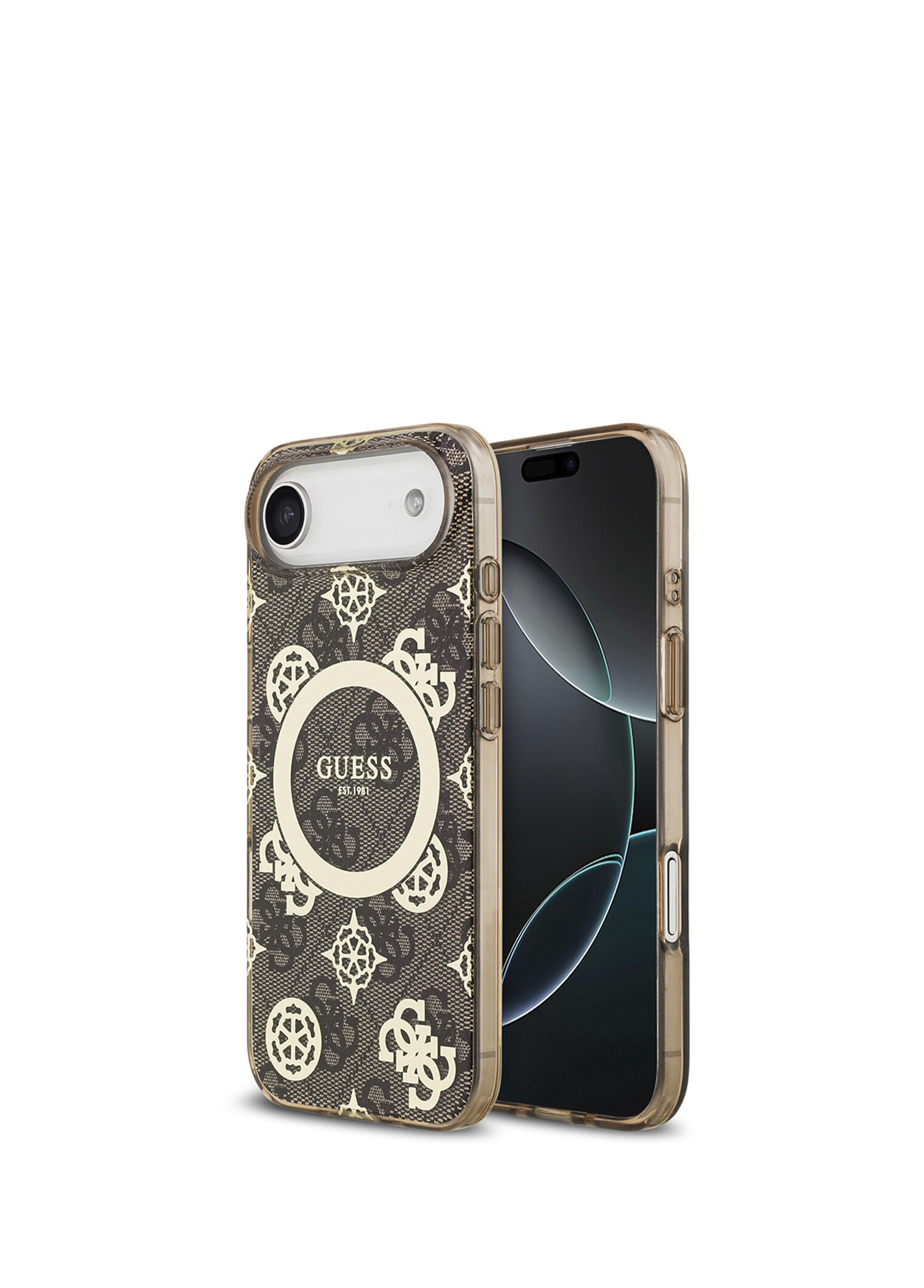Guess - iPhone 17 Air Şarj Özellikli IML Peony ve 4G Desenli Klasik Logolu Magsafe Uyumlu Telefon Kılıfı - Kahverengi