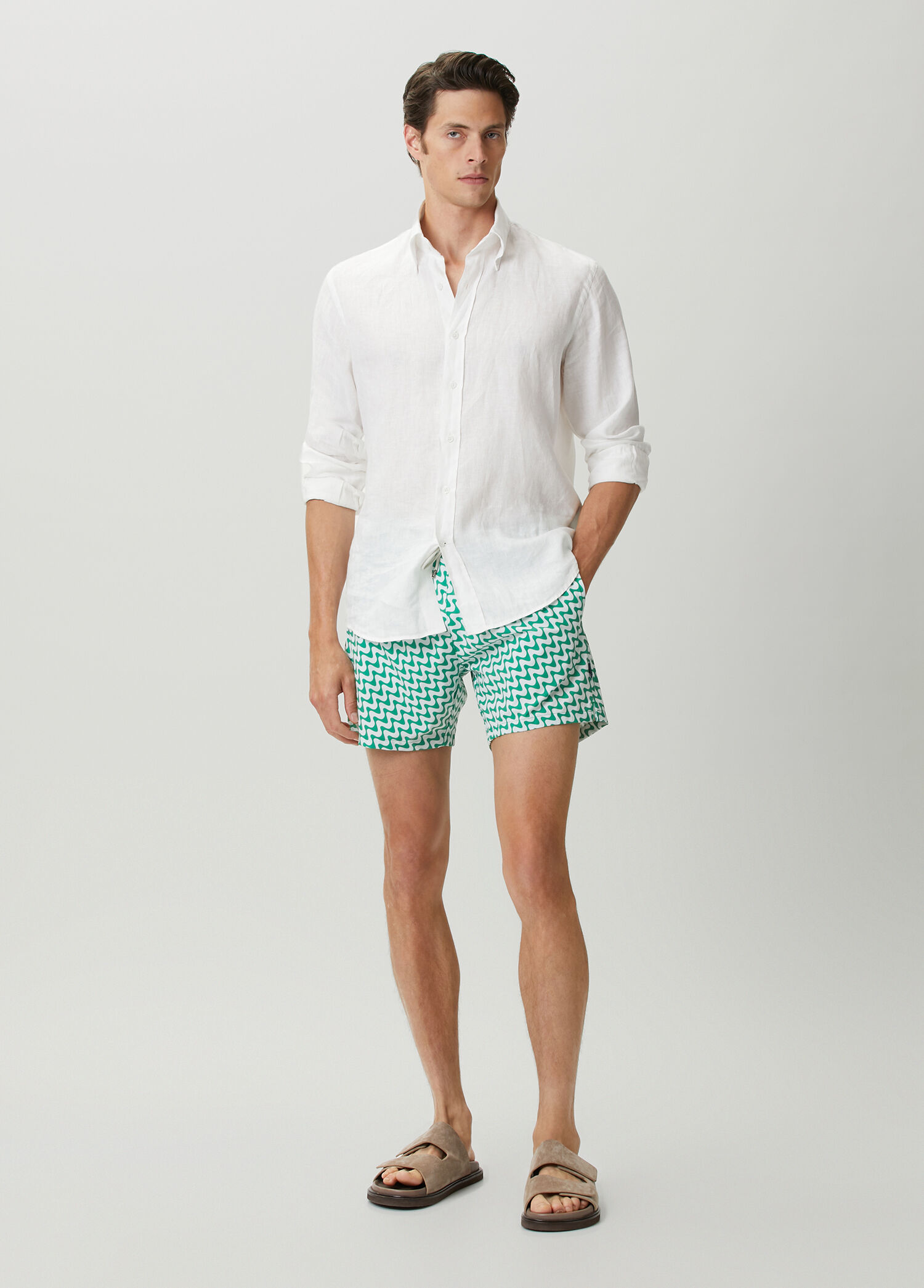 Green Waist Corded Patterned Swimsuit