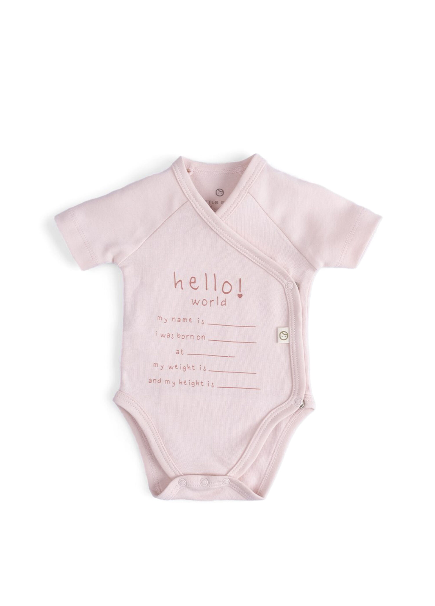 Hello World Pembe Pamuklu Kruvaze Kısa Kollu Kız Bebek Zıbın