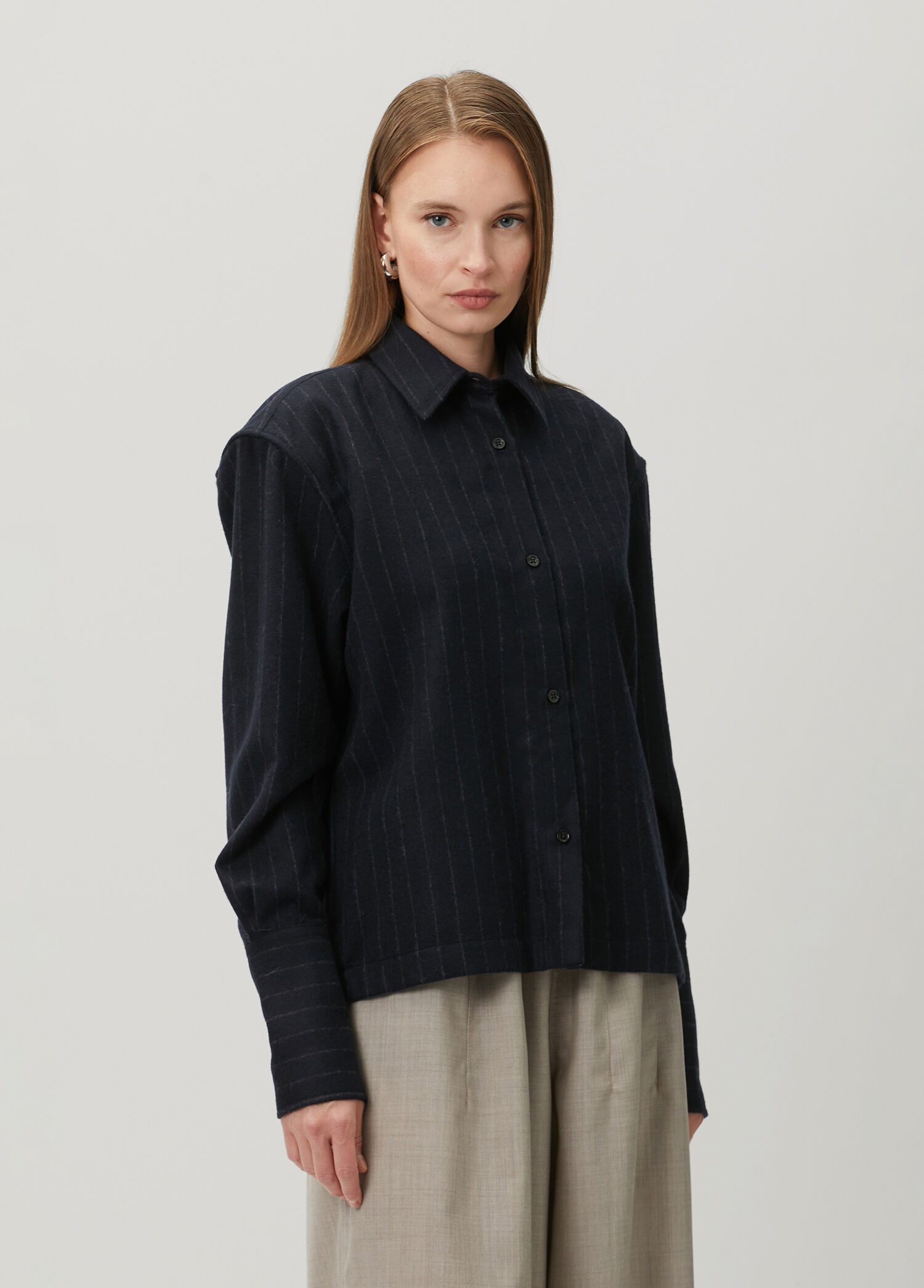 Navy Blue Striped Wool Over Shirt