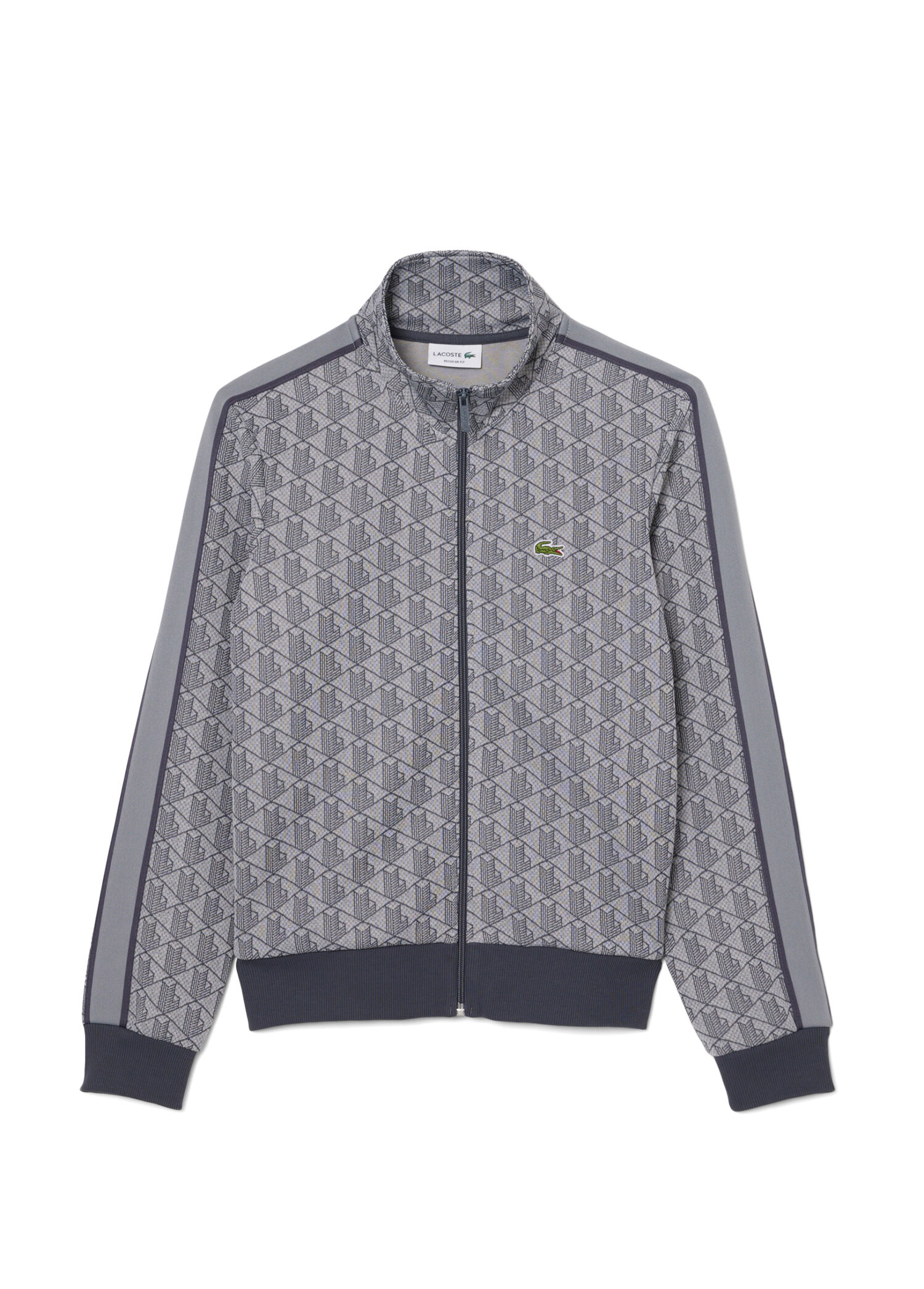 Gri Regular Fit Fermuarlı Monogram Uzun Kollu Erkek Sweatshirt