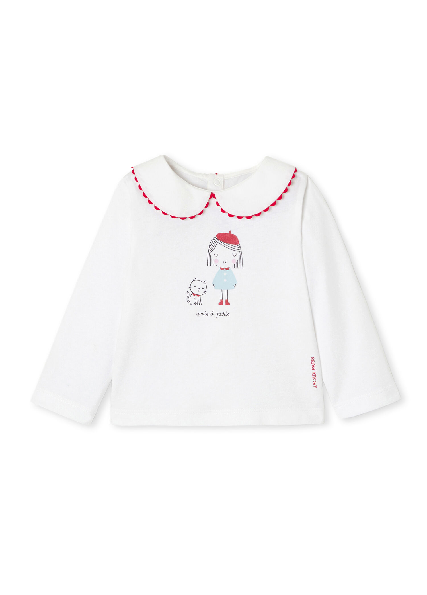Baskılı Beyaz Bebe Yaka Uzun Kollu Kız Bebek T-shirt