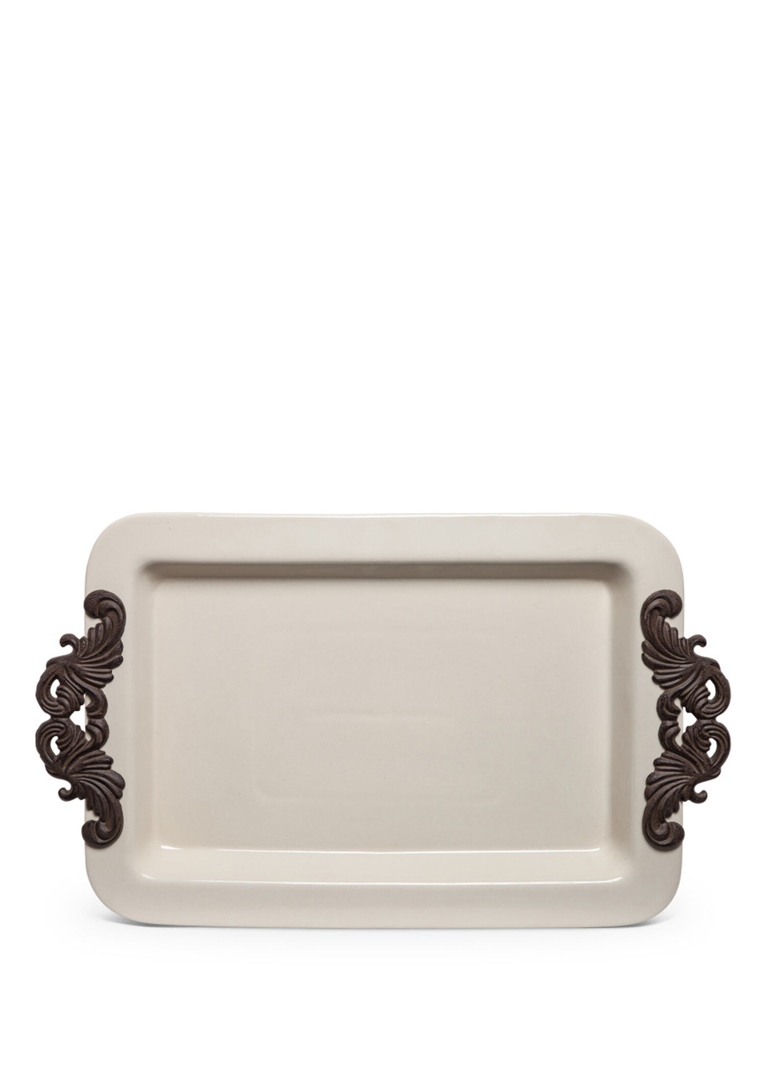 Acanthus Tray Krem Seramik Tepsi