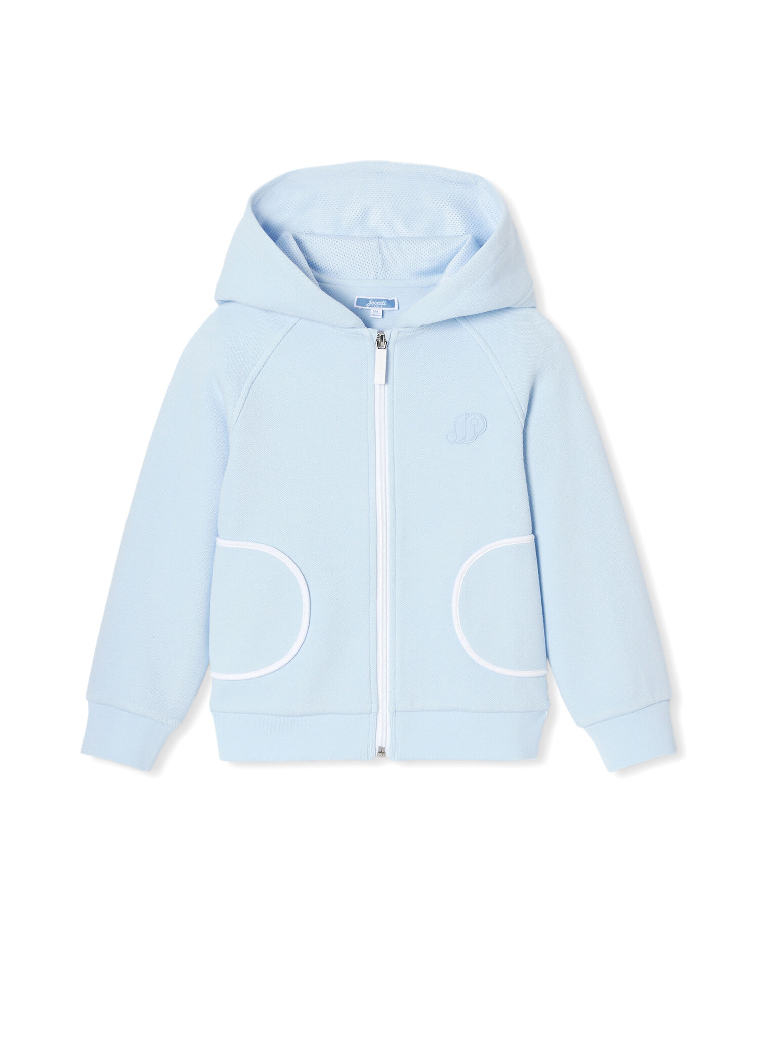 Açık Mavi Pike Kapüşonlu Fermuarlı Kız Çocuk Sweatshirt