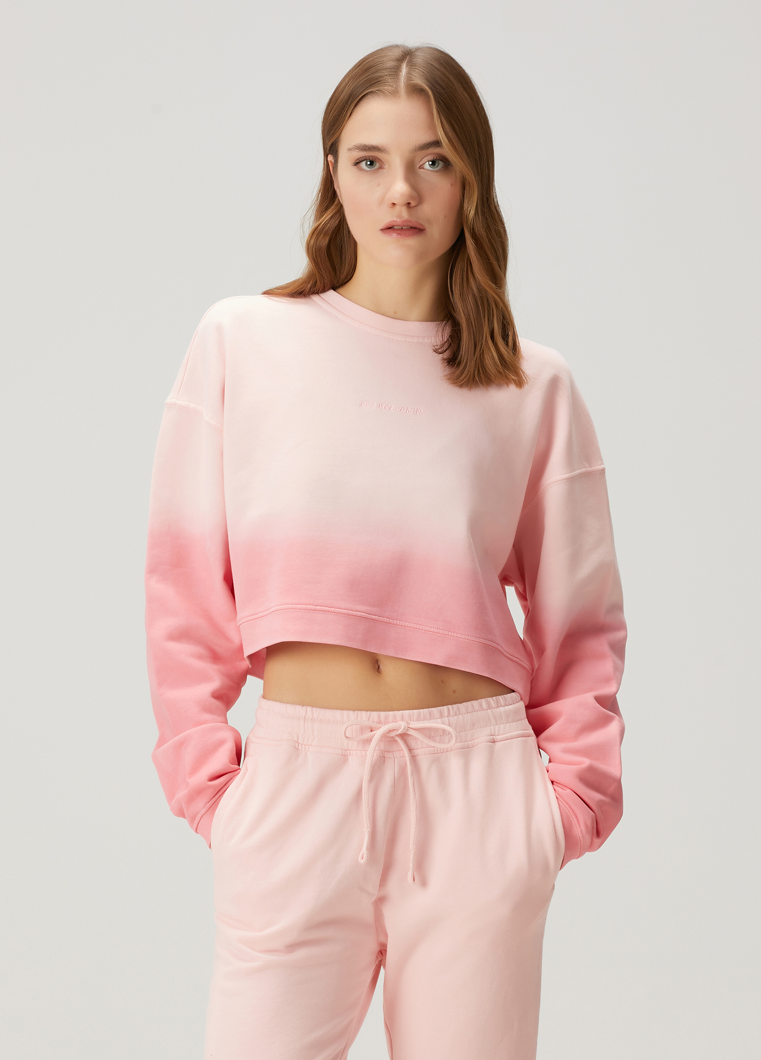 Pembe Degrade Kapüşonlu Sweatshirt