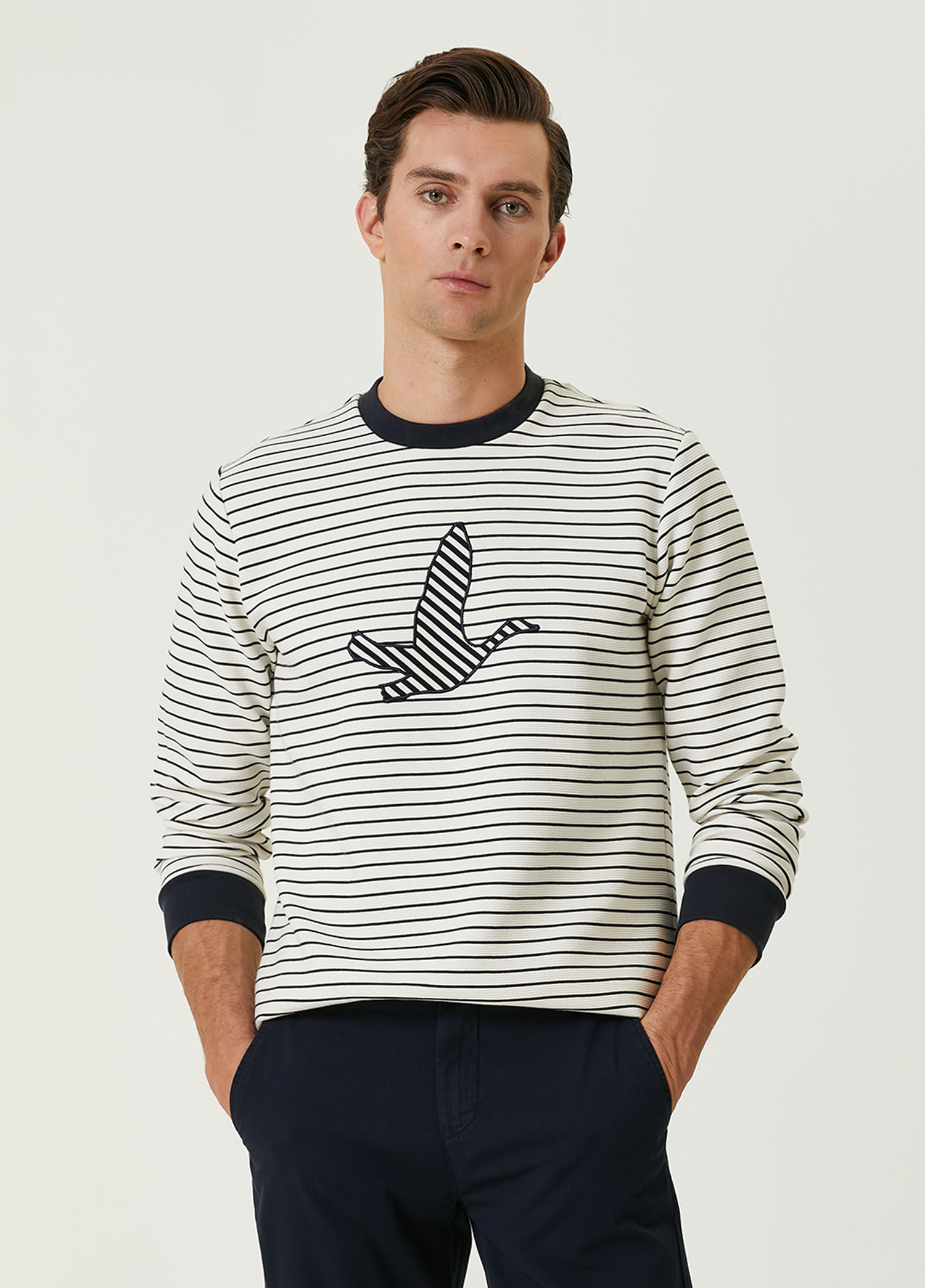 Lacivert Beyaz Logolu Ottoman Dokulu Sweatshirt_1