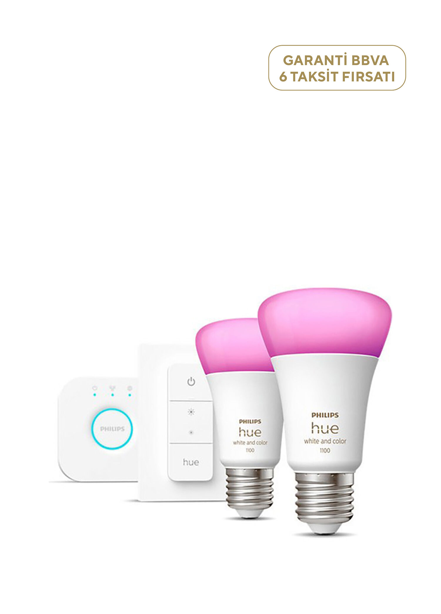 Hue 9-75W Renkli Kumandalı E27 Bluetooth Özellikli 2'li Akıllı Başlangıç Seti