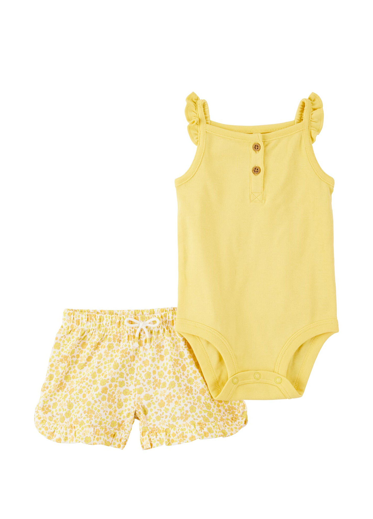 Sarı Pamuklu Body Pantolon Kız Bebek 2'li Set